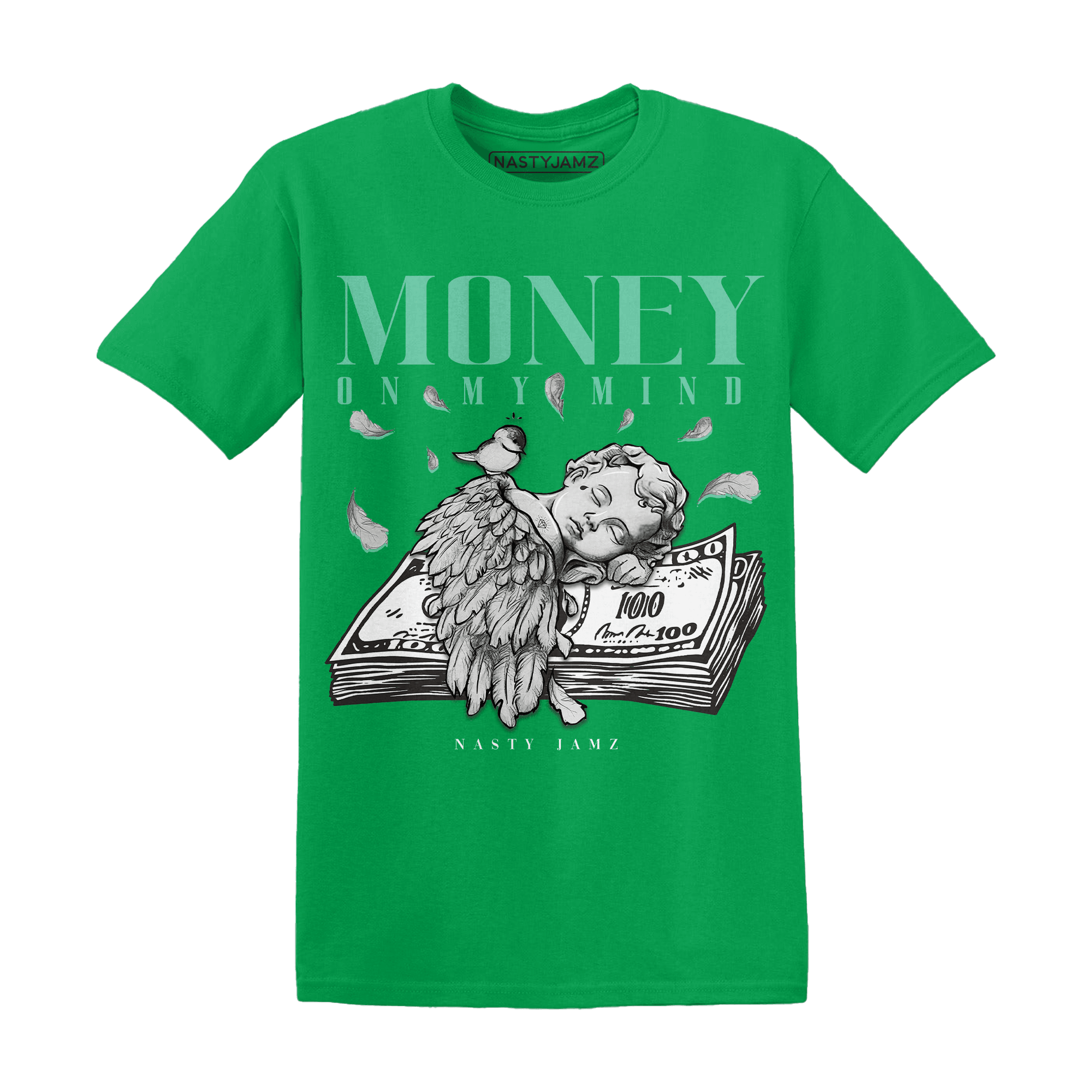 High OG Green Glow 1s T Shirt Money On My Mind Angel - NastyJamz