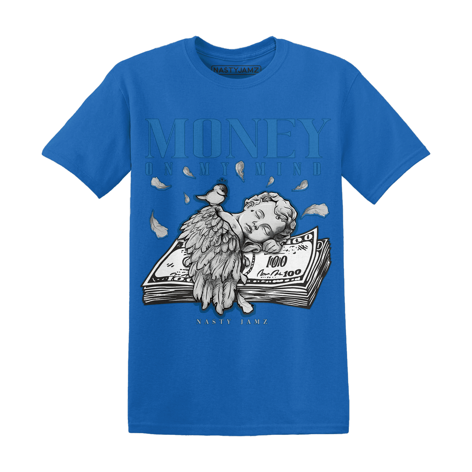 Industrial Blue 4s T Shirt Money On My Mind Angel - NastyJamz