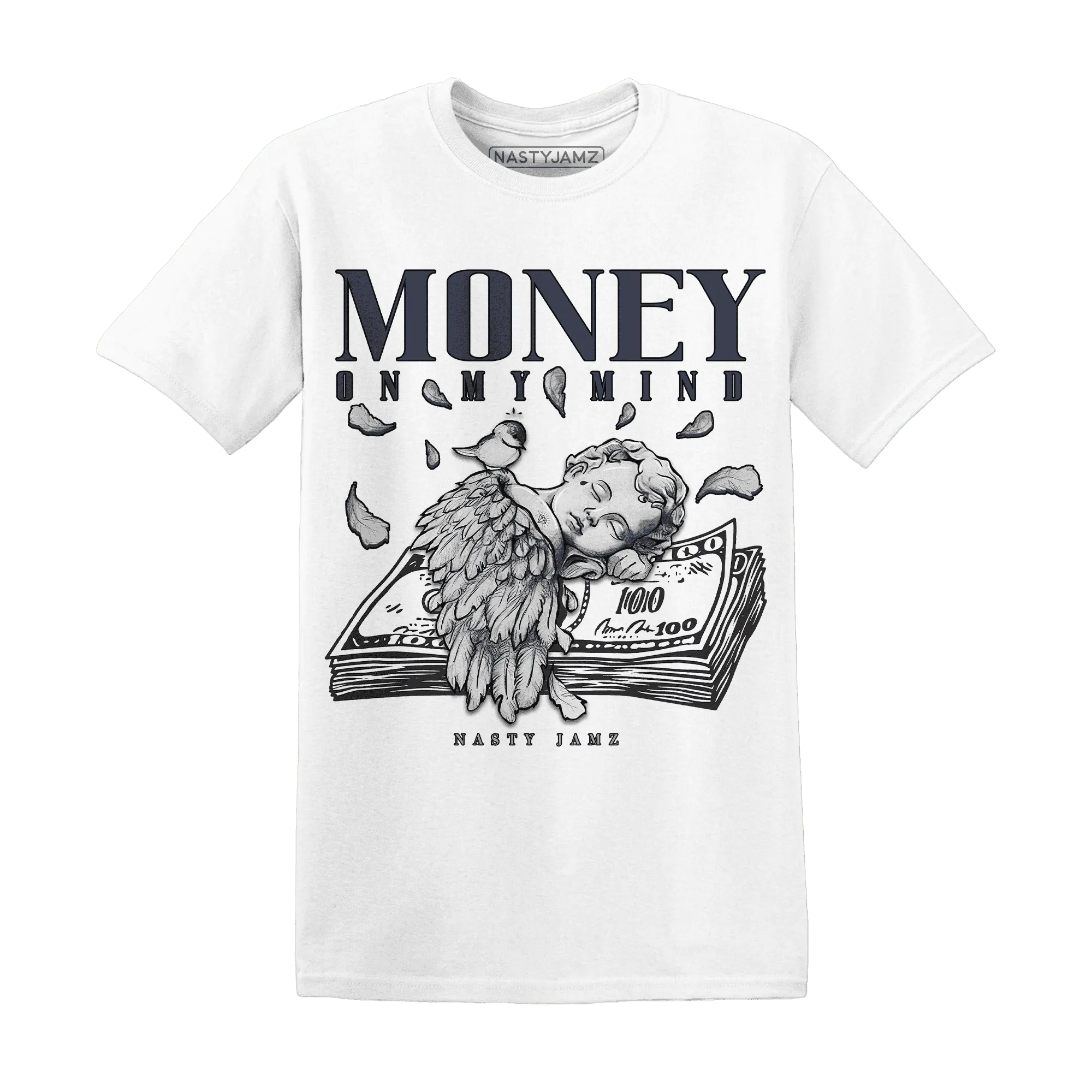 VaporMax-Plus-Midnight-Navy-White-Metallic-Silver-T-Shirt-Match-Money-On-My-Mind-Angel