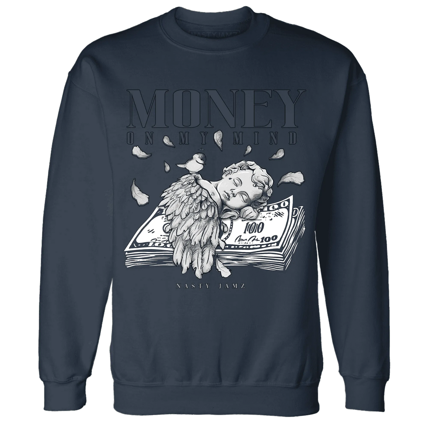 VaporMax-Plus-Midnight-Navy-White-Metallic-Silver-Sweatshirt-Match-Money-On-My-Mind-Angel