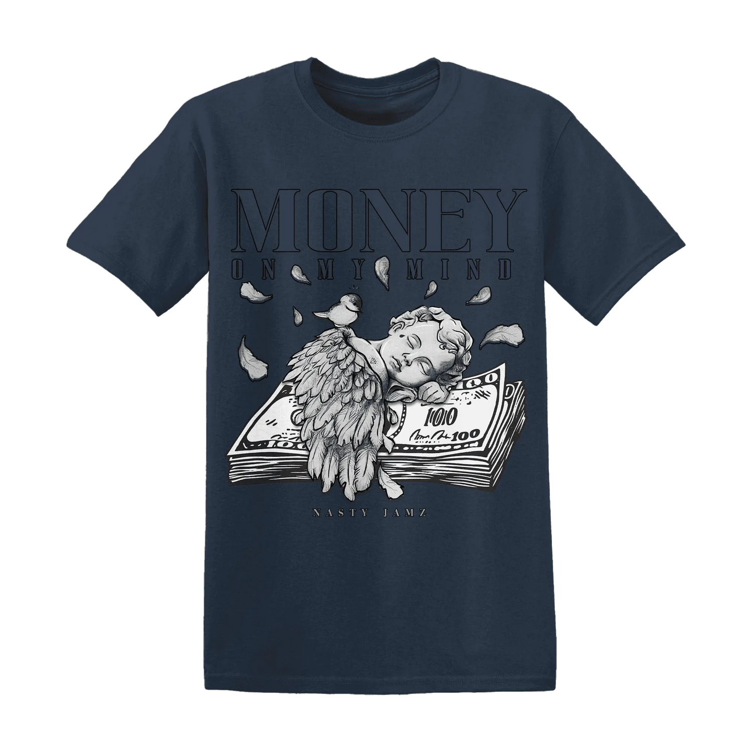 VaporMax-Plus-Midnight-Navy-White-Metallic-Silver-T-Shirt-Match-Money-On-My-Mind-Angel
