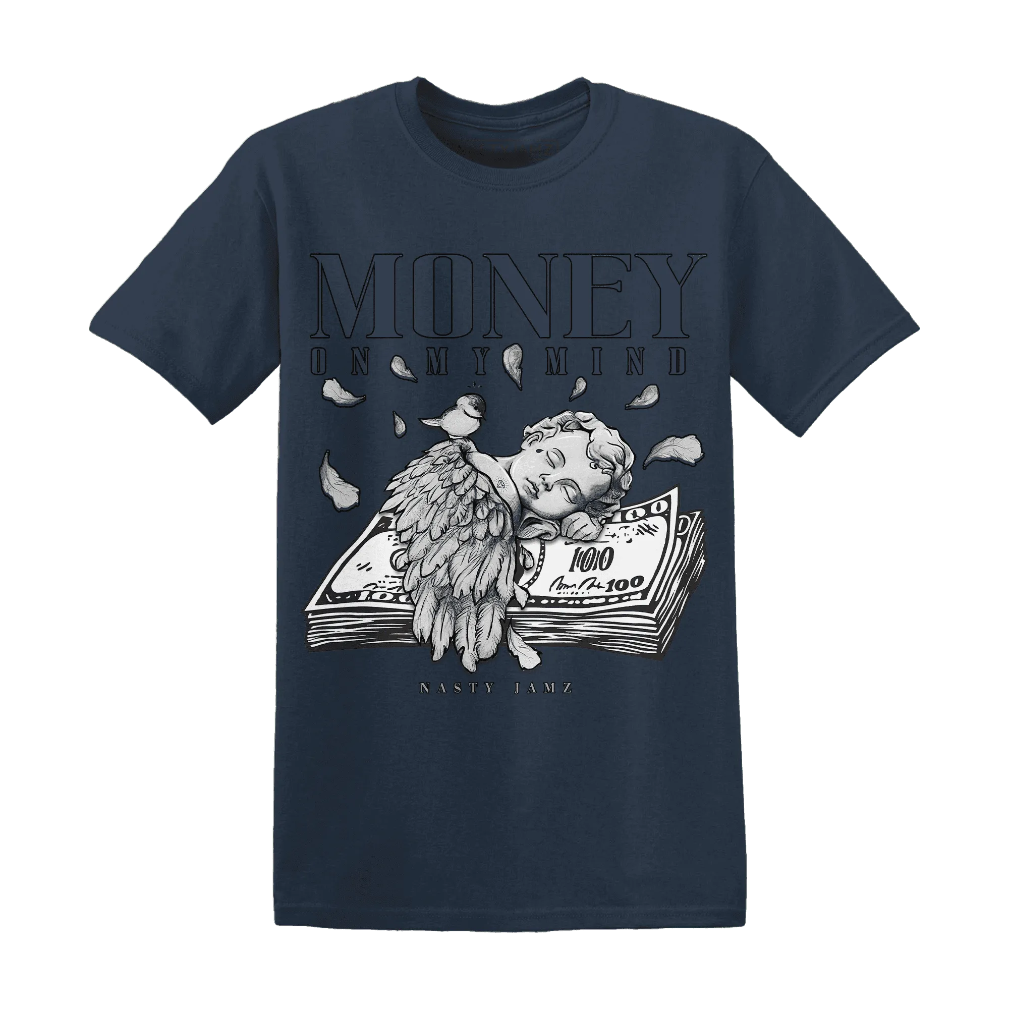 VaporMax-Plus-Midnight-Navy-White-Metallic-Silver-T-Shirt-Match-Money-On-My-Mind-Angel
