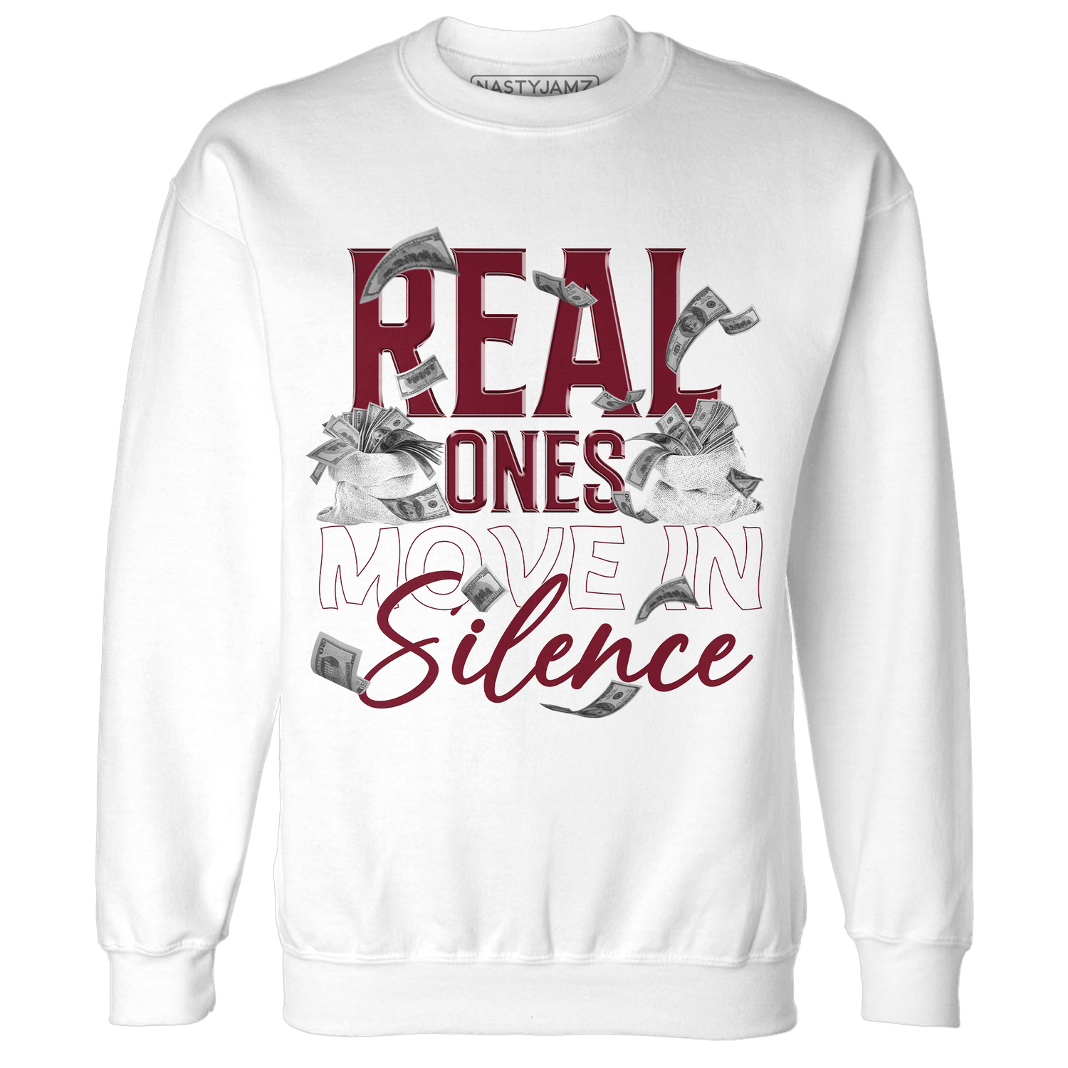 High White Team Red 1s Sweatshirt Match Move In Silence Money - NastyJamz