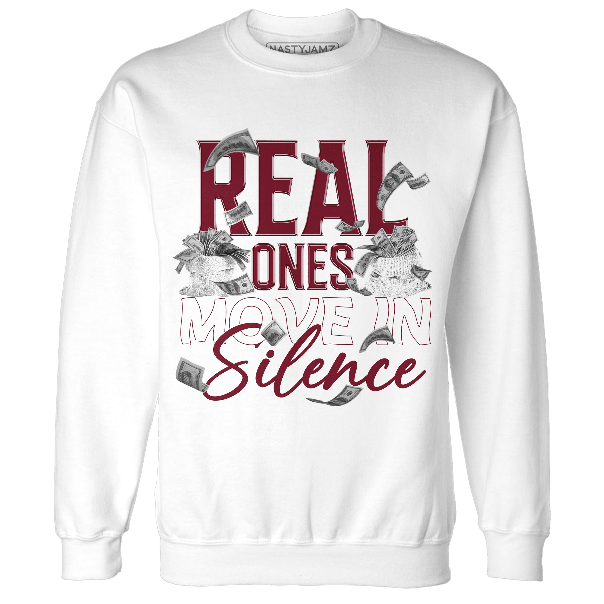 High White Team Red 1s Sweatshirt Match Move In Silence Money - NastyJamz