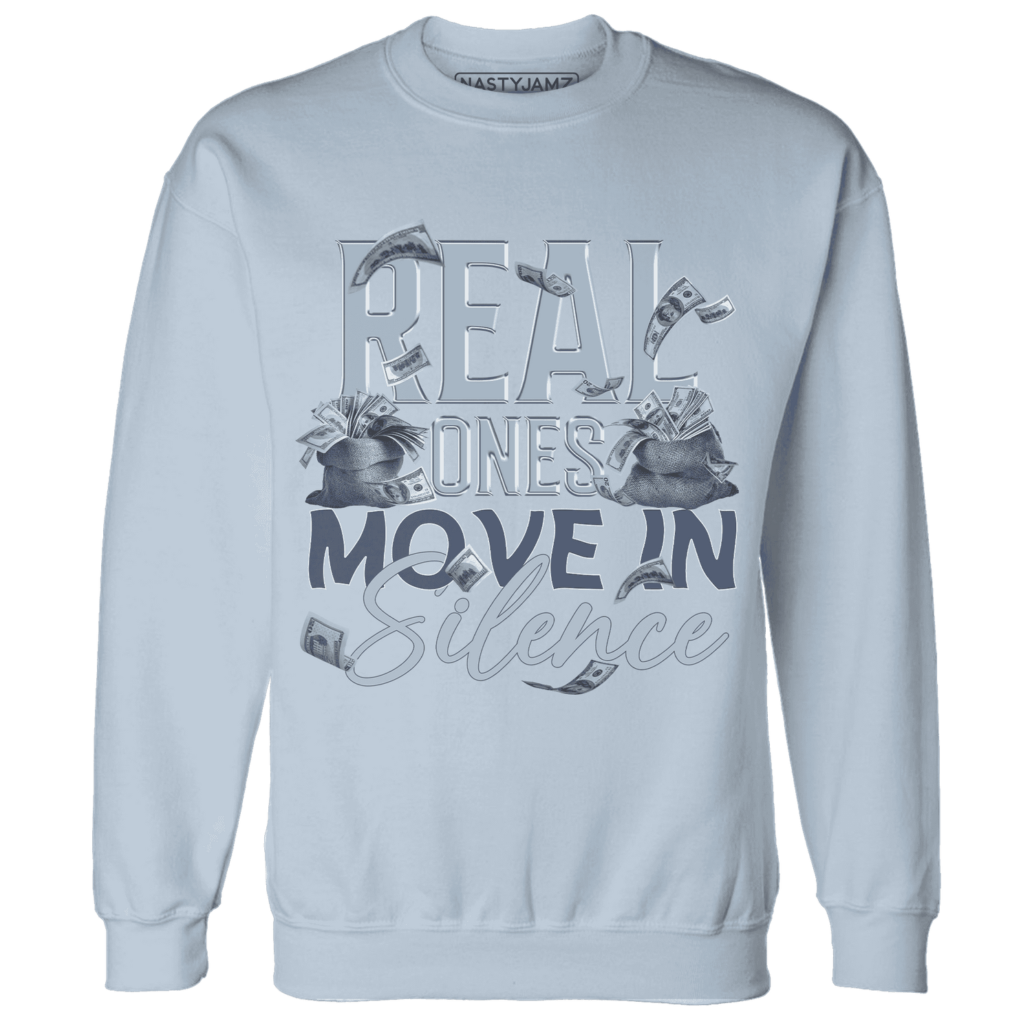 Mid Diffused Blue Grey 1s Sweatshirt Match Move In Silence Money - NastyJamz