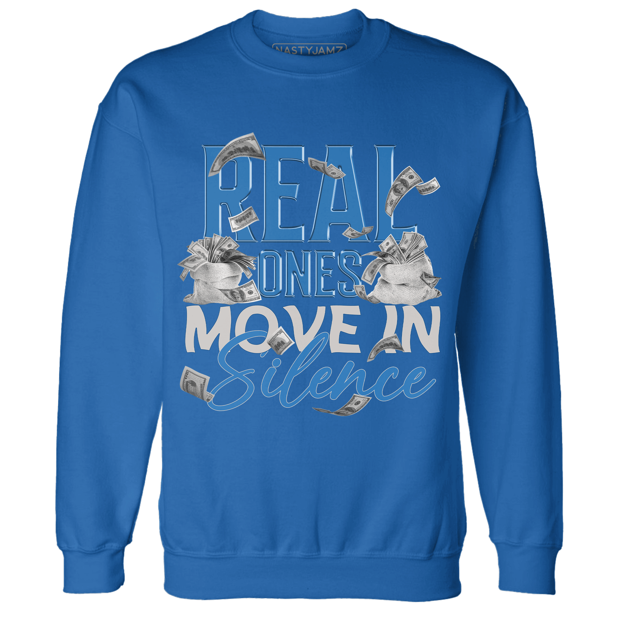 Industrial Blue 4s Sweatshirt Match Move In Silence Money - NastyJamz