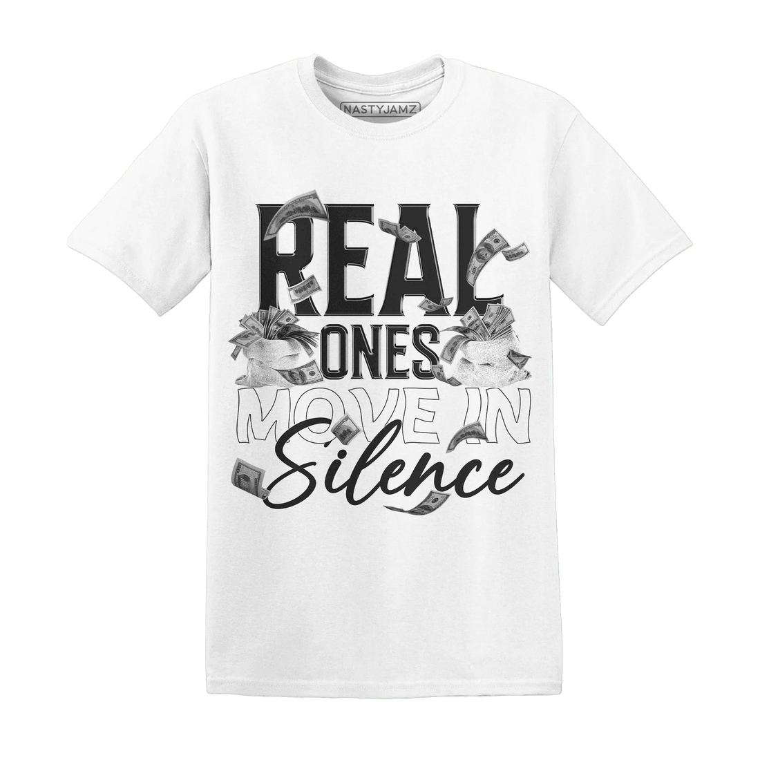 White-Thunder-4s-T-Shirt-Match-Move-In-Silence-Money
