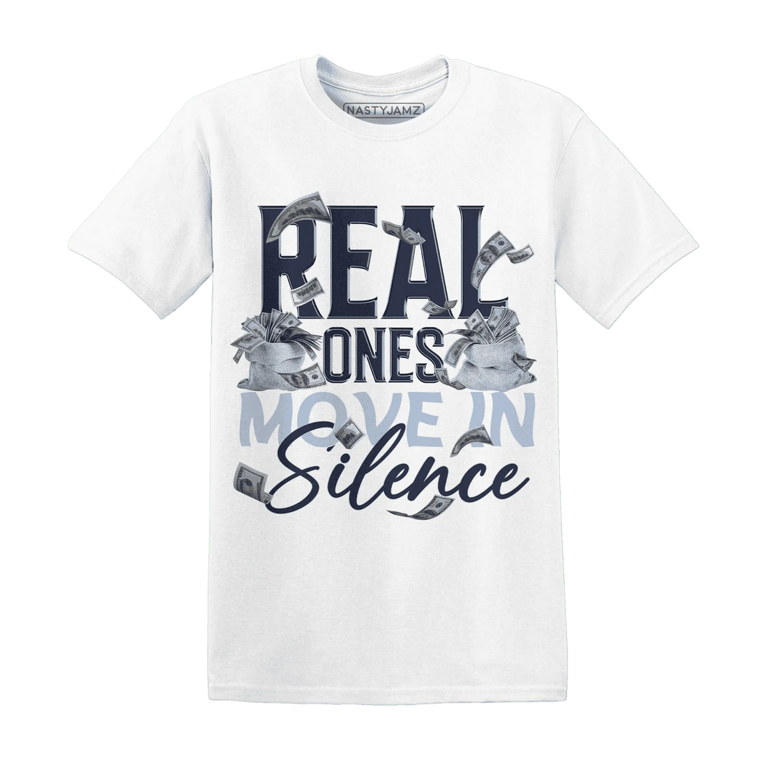 White-Navy-6s-T-Shirt-Match-Move-In-Silence-Money