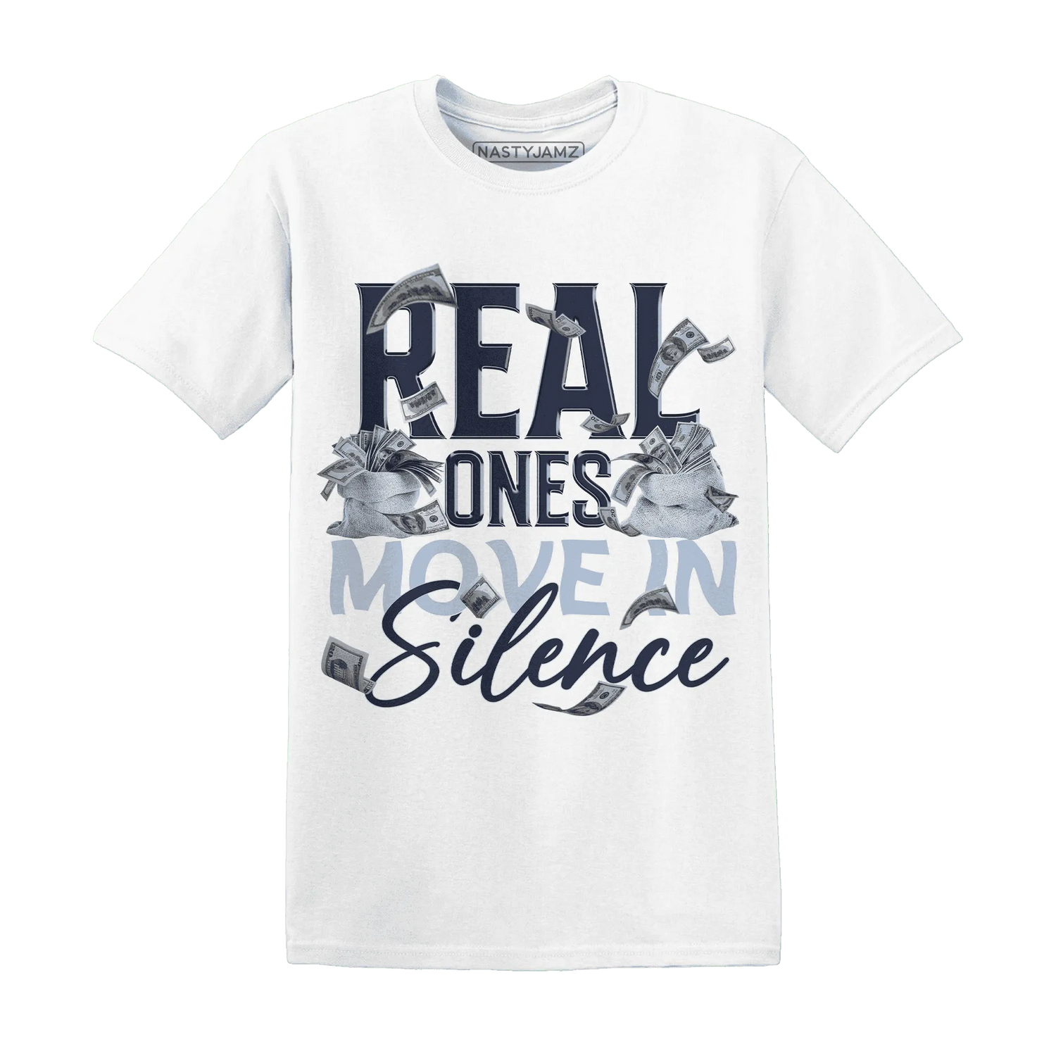 White-Navy-6s-T-Shirt-Match-Move-In-Silence-Money