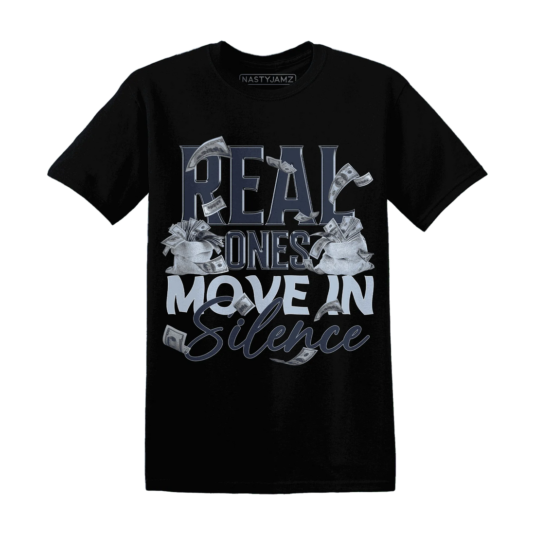 White-Navy-6s-T-Shirt-Match-Move-In-Silence-Money