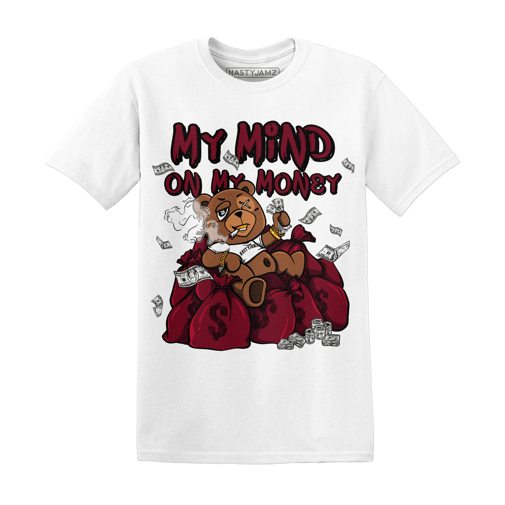 High White Team Red 1s T Shirt Match My Mind On My Money BER - NastyJamz