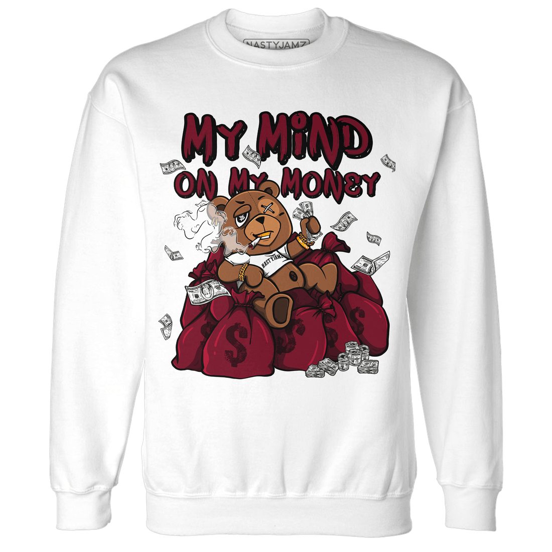 High White Team Red 1s Sweatshirt Match My Mind On My Money BER - NastyJamz
