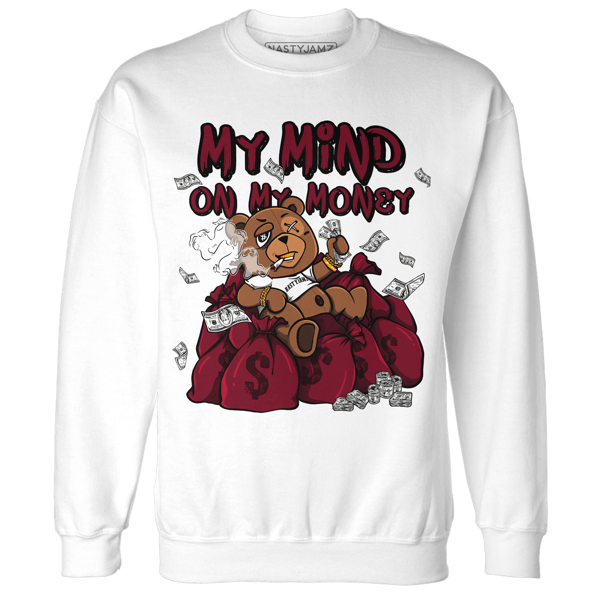 High White Team Red 1s Sweatshirt Match My Mind On My Money BER - NastyJamz