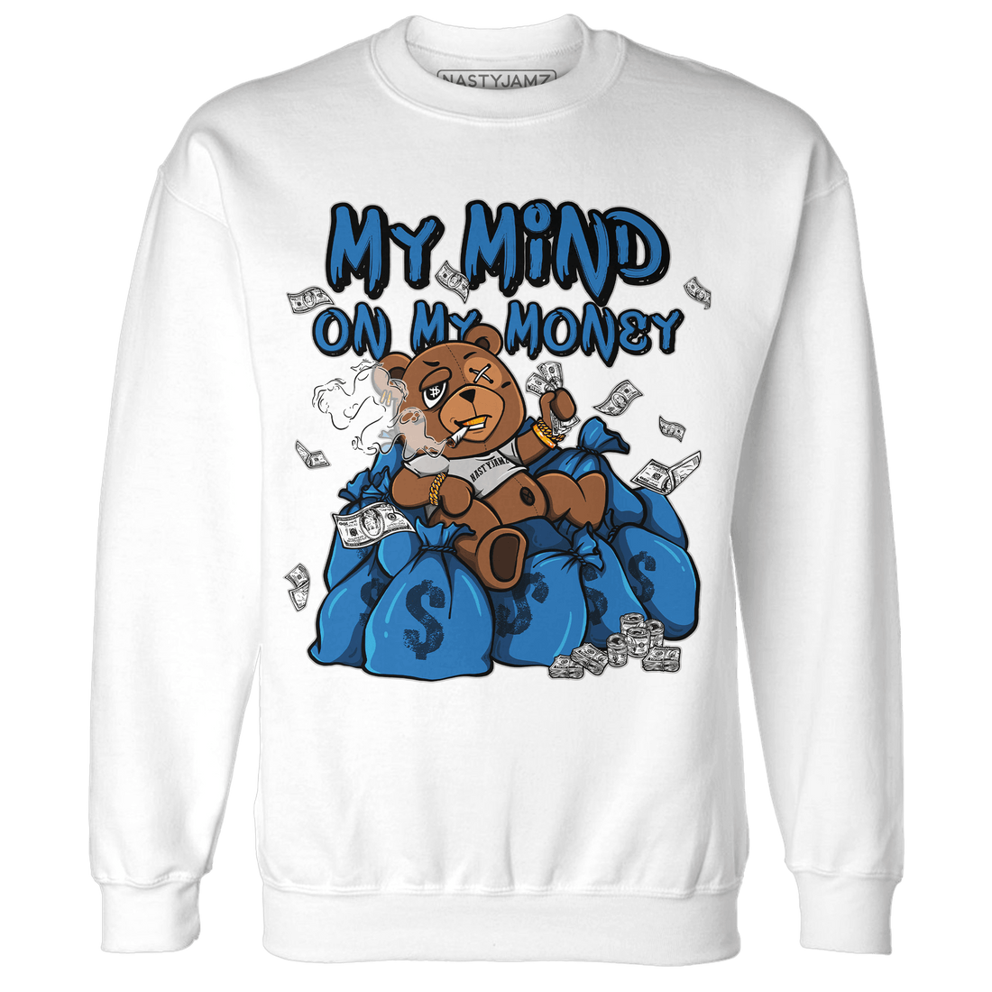 Industrial Blue 4s Sweatshirt Match My Mind On My Money BER - NastyJamz