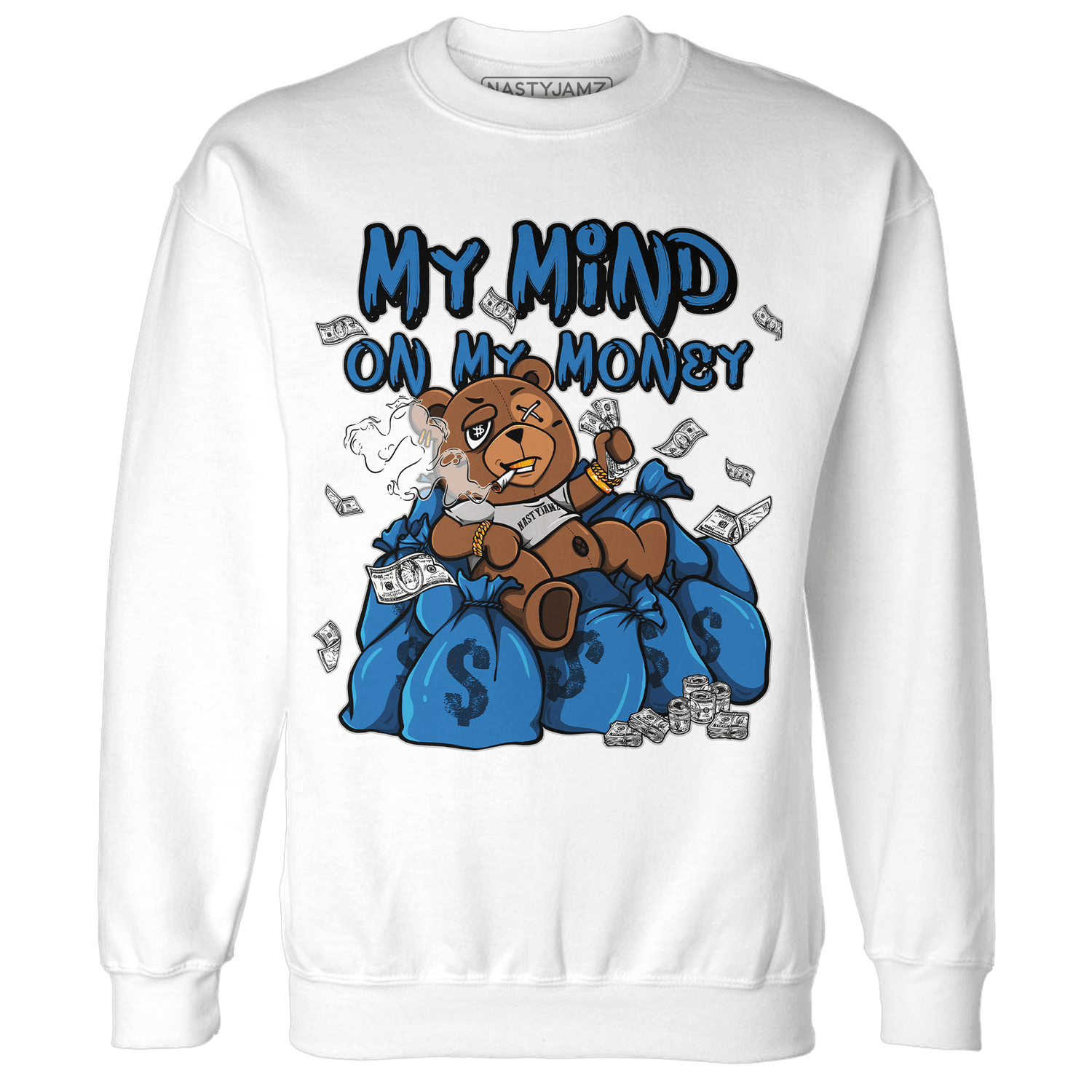 Industrial Blue 4s Sweatshirt Match My Mind On My Money BER - NastyJamz