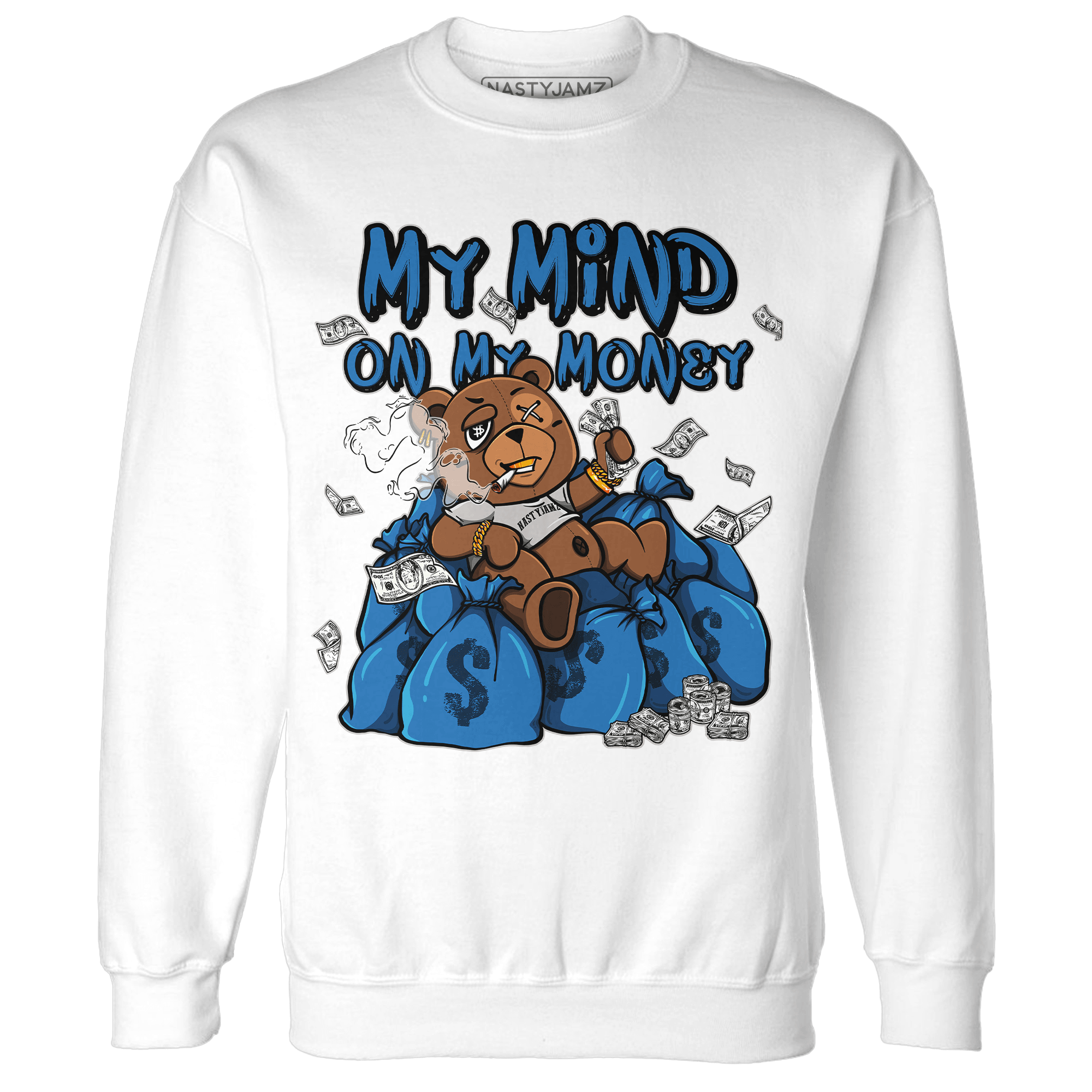 Industrial Blue 4s Sweatshirt Match My Mind On My Money BER - NastyJamz