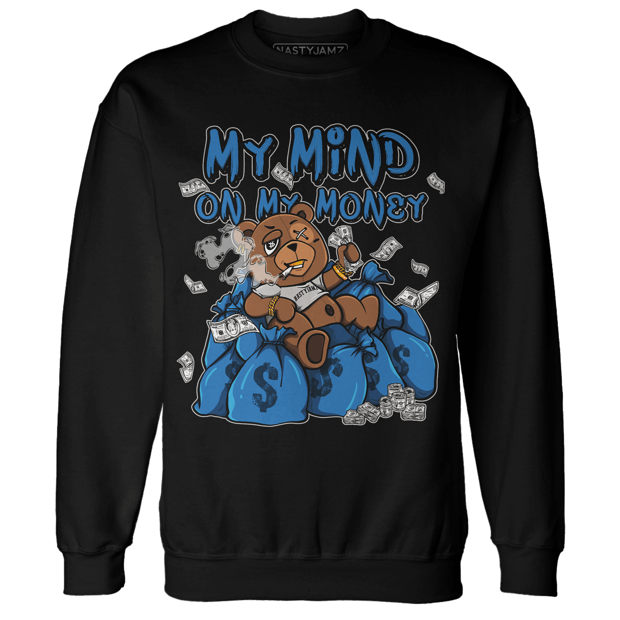 Industrial Blue 4s Sweatshirt Match My Mind On My Money BER - NastyJamz