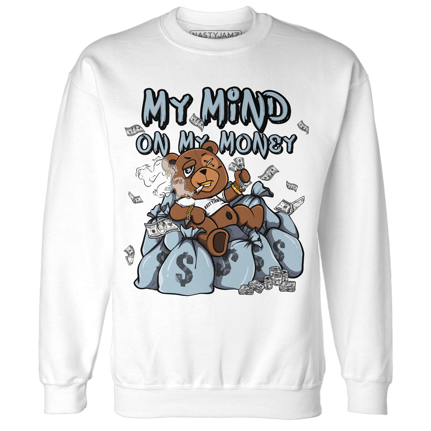 Blue Grey 13s Sweatshirt Match My Mind On My Money BER - NastyJamz