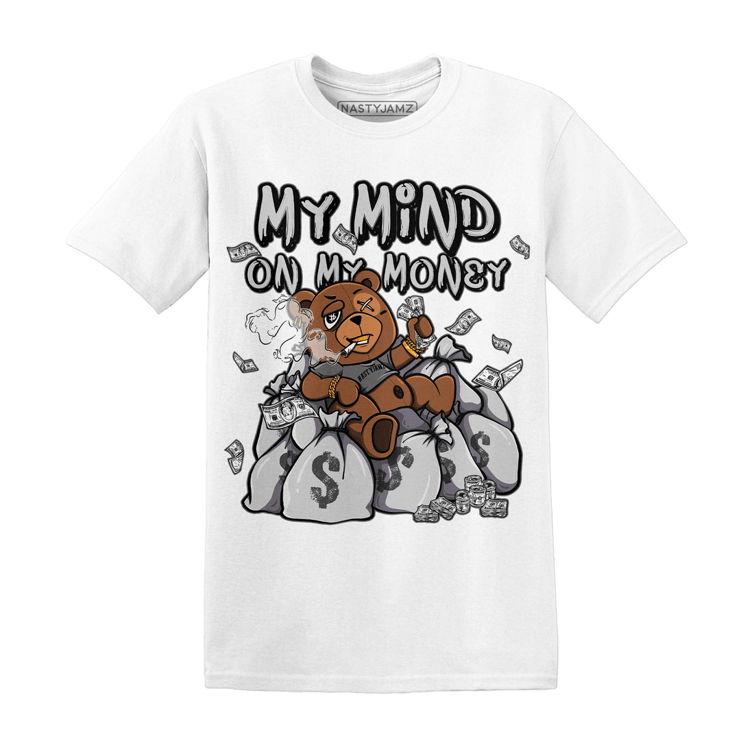 Retro High OG Black White 1s T Shirt Match My Mind On My Money BER - NastyJamz