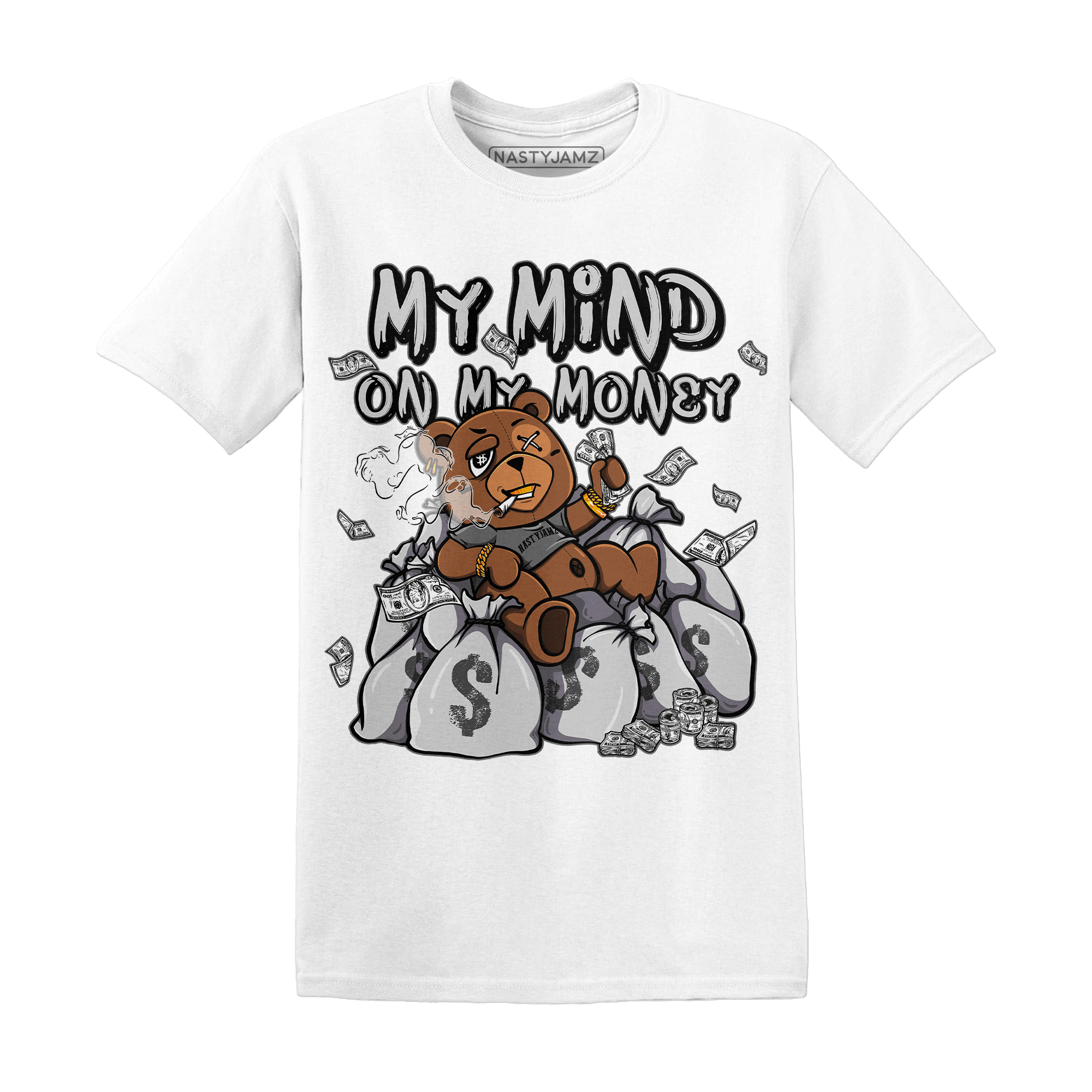 Retro High OG Black White 1s T Shirt Match My Mind On My Money BER - NastyJamz