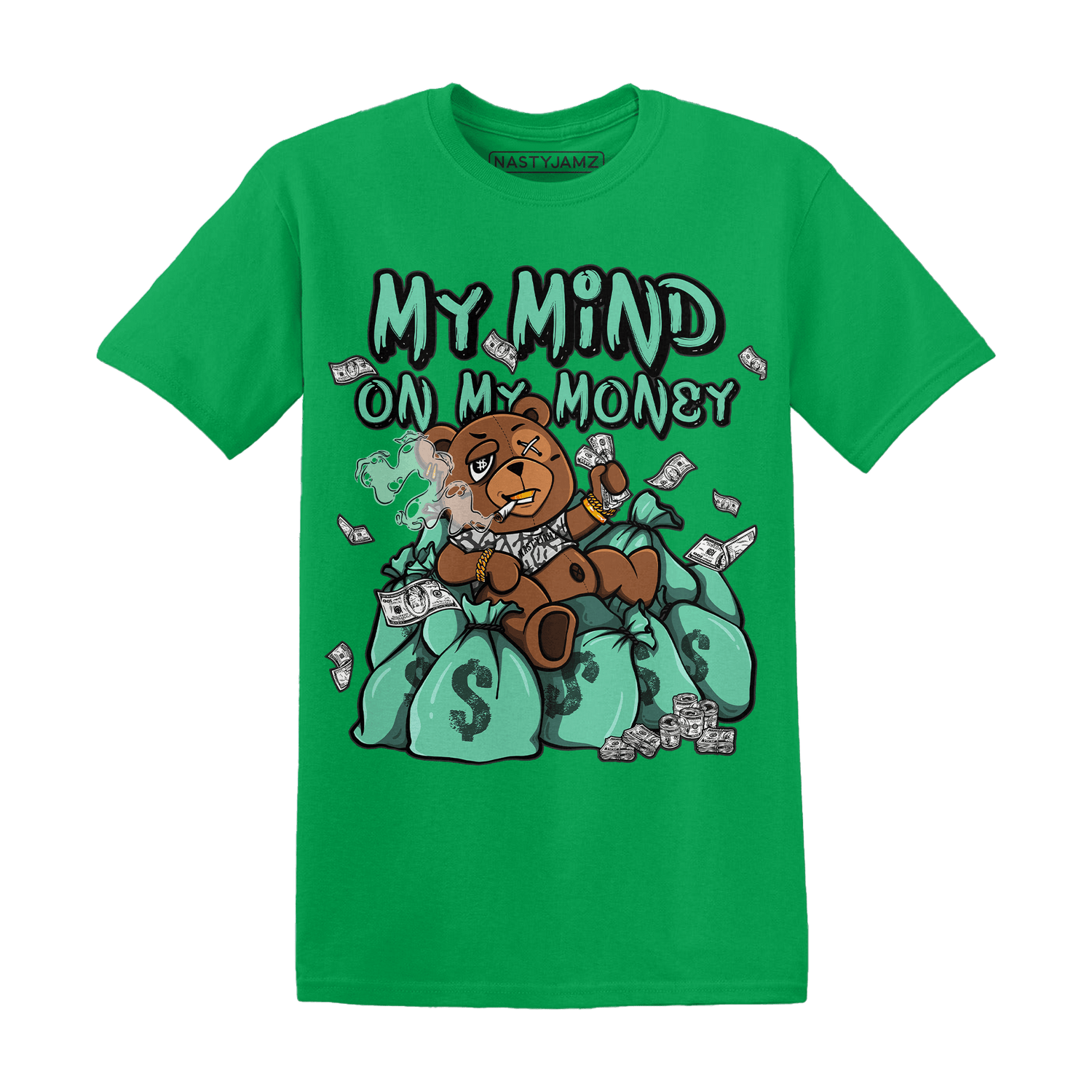 Green Glow 3s T Shirt Match My Mind On My Money BER - NastyJamz
