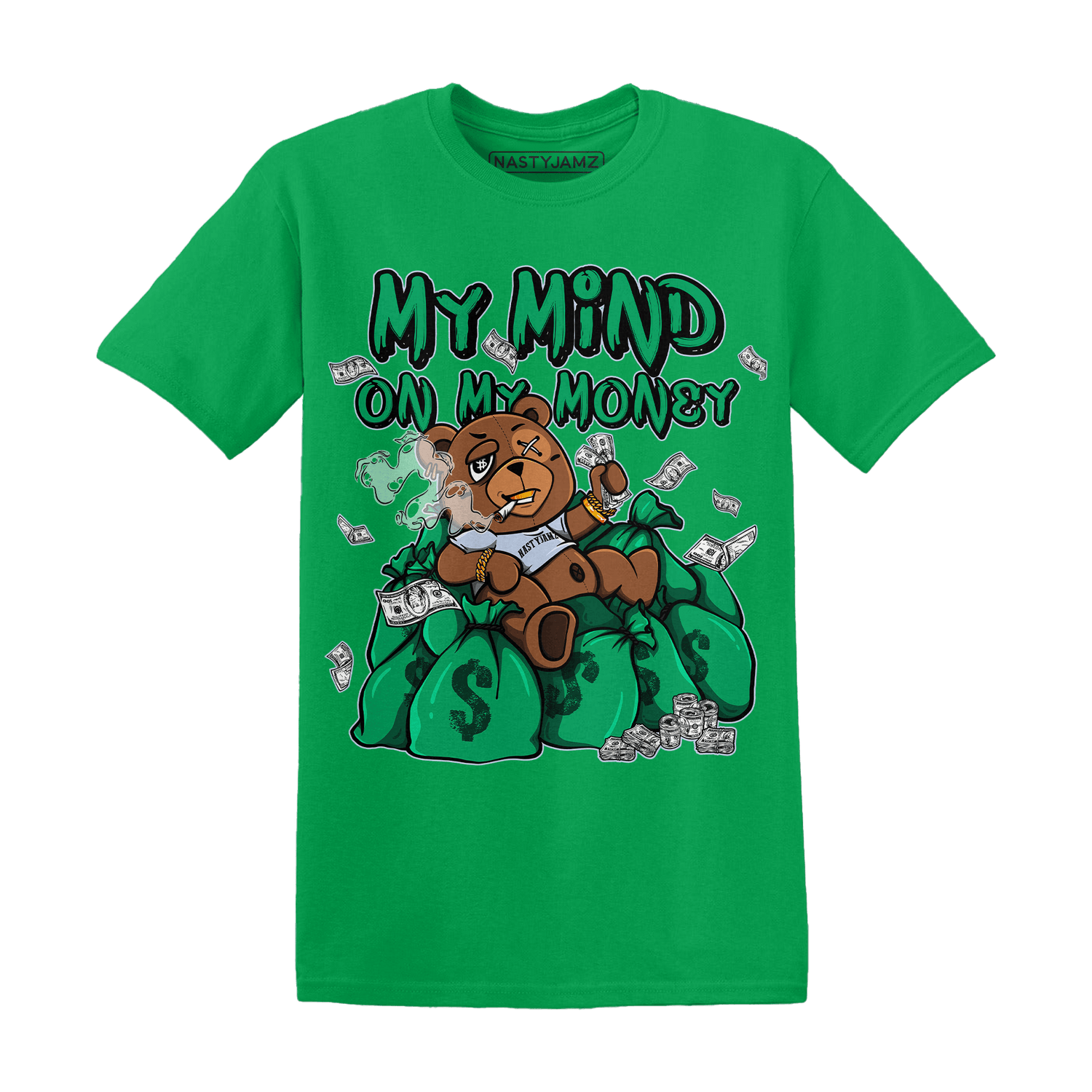 Lucky Green 5s T Shirt Match My Mind On My Money BER - NastyJamz