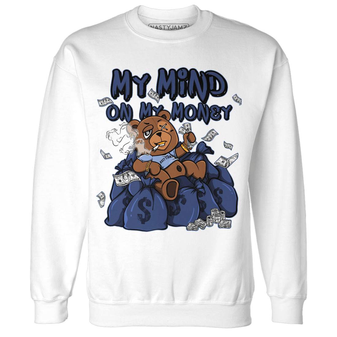 Midnight Navy 5s Sweatshirt Match My Mind On My Money BER - NastyJamz