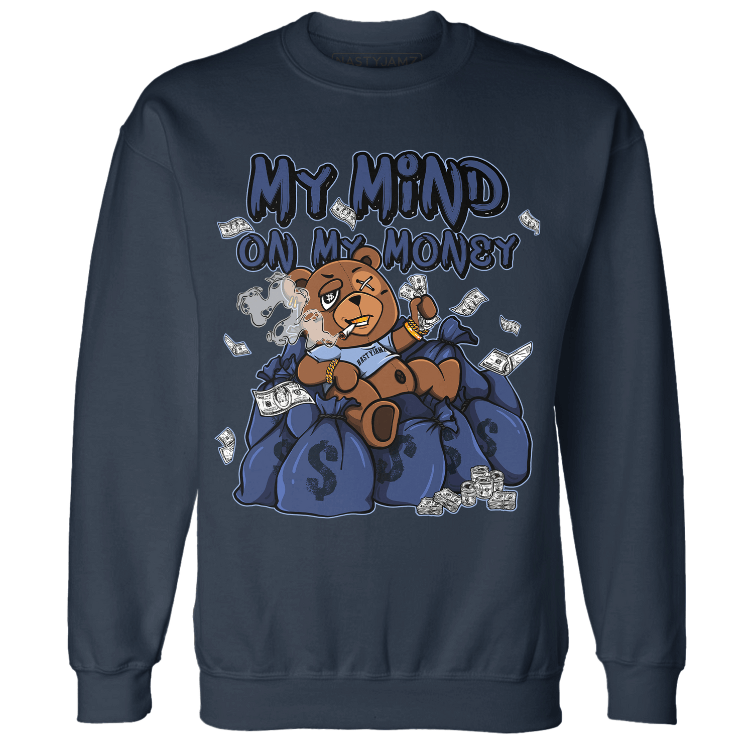 Midnight Navy 5s Sweatshirt Match My Mind On My Money BER - NastyJamz