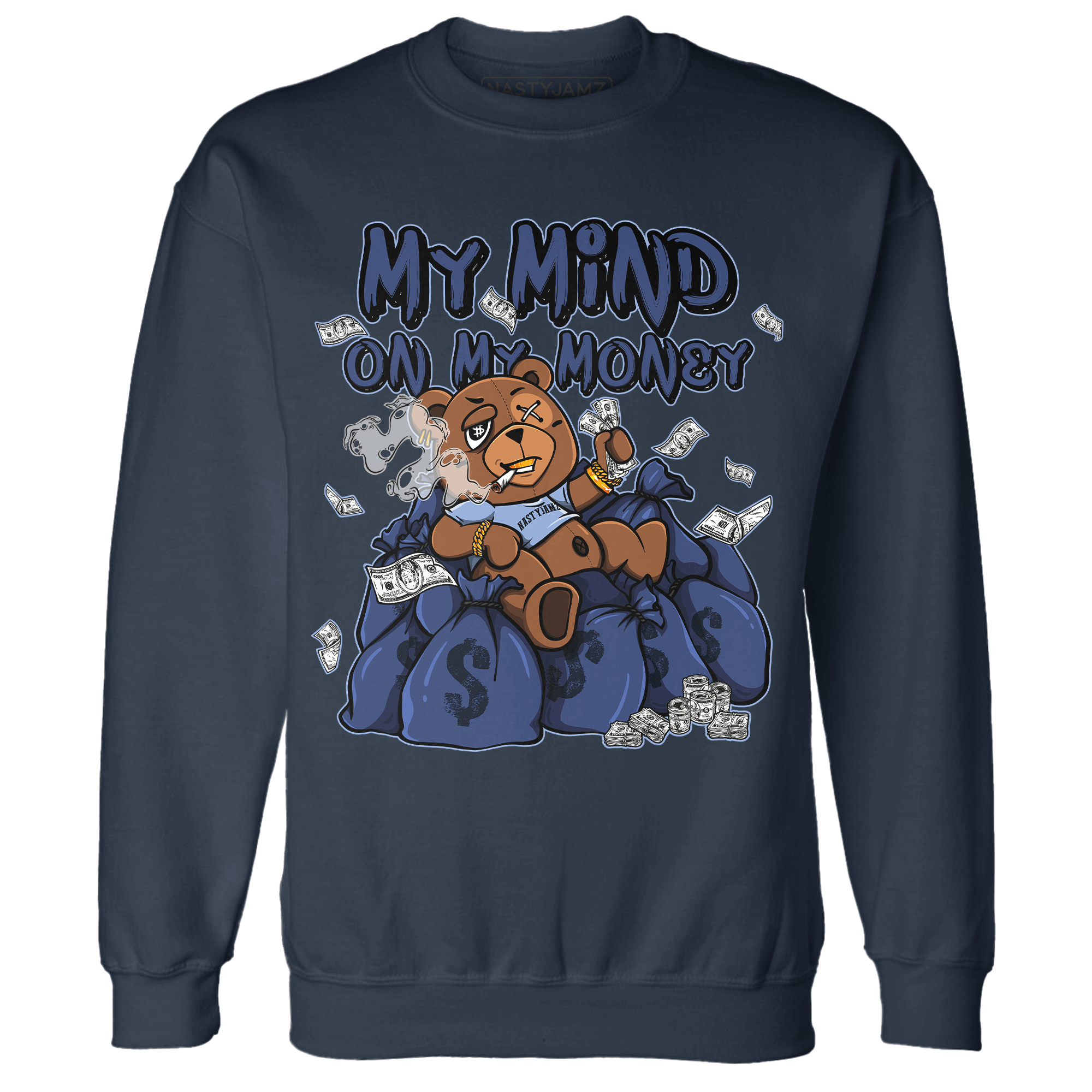 Midnight Navy 5s Sweatshirt Match My Mind On My Money BER - NastyJamz