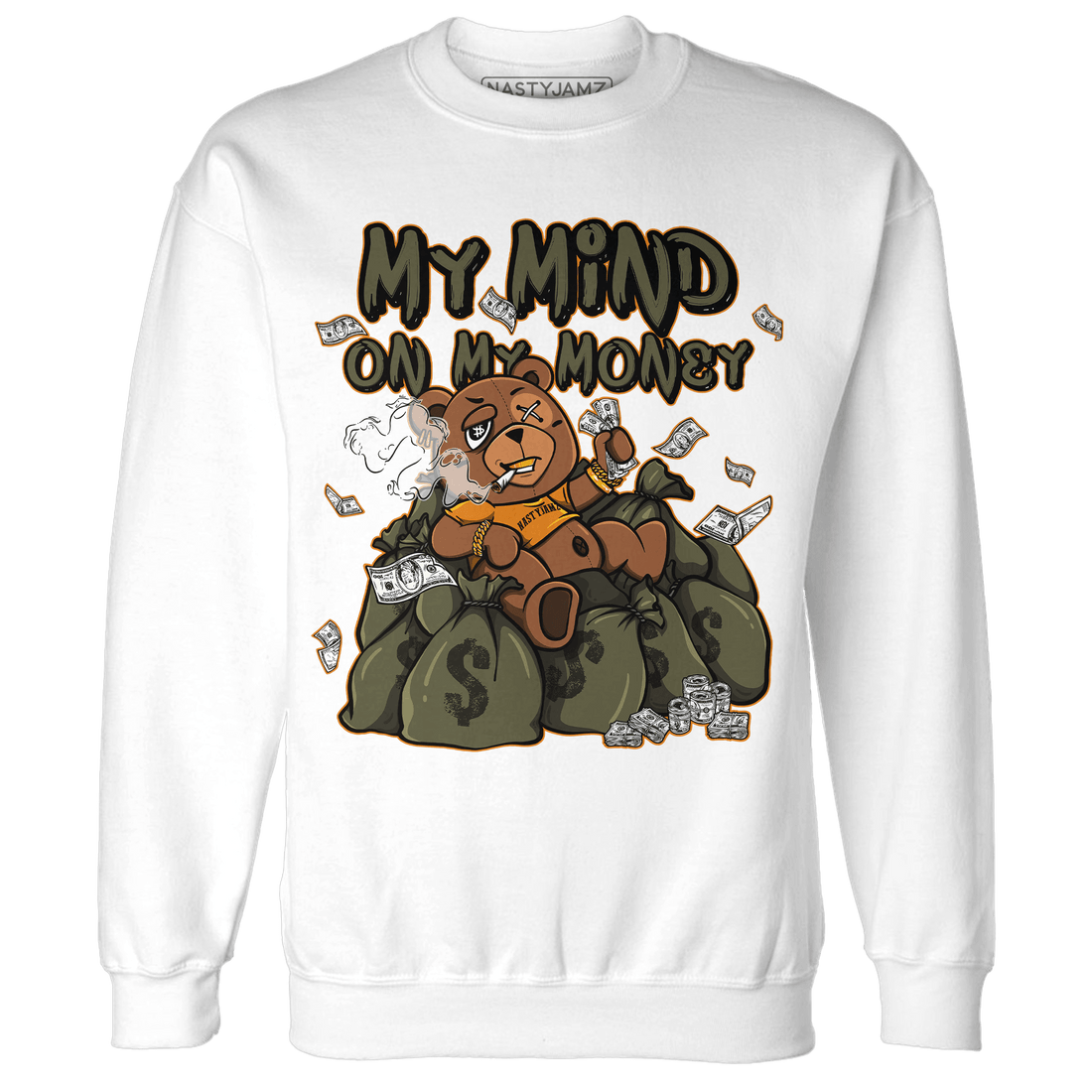 Olive 5s Sweatshirt Match My Mind On My Money BER - NastyJamz