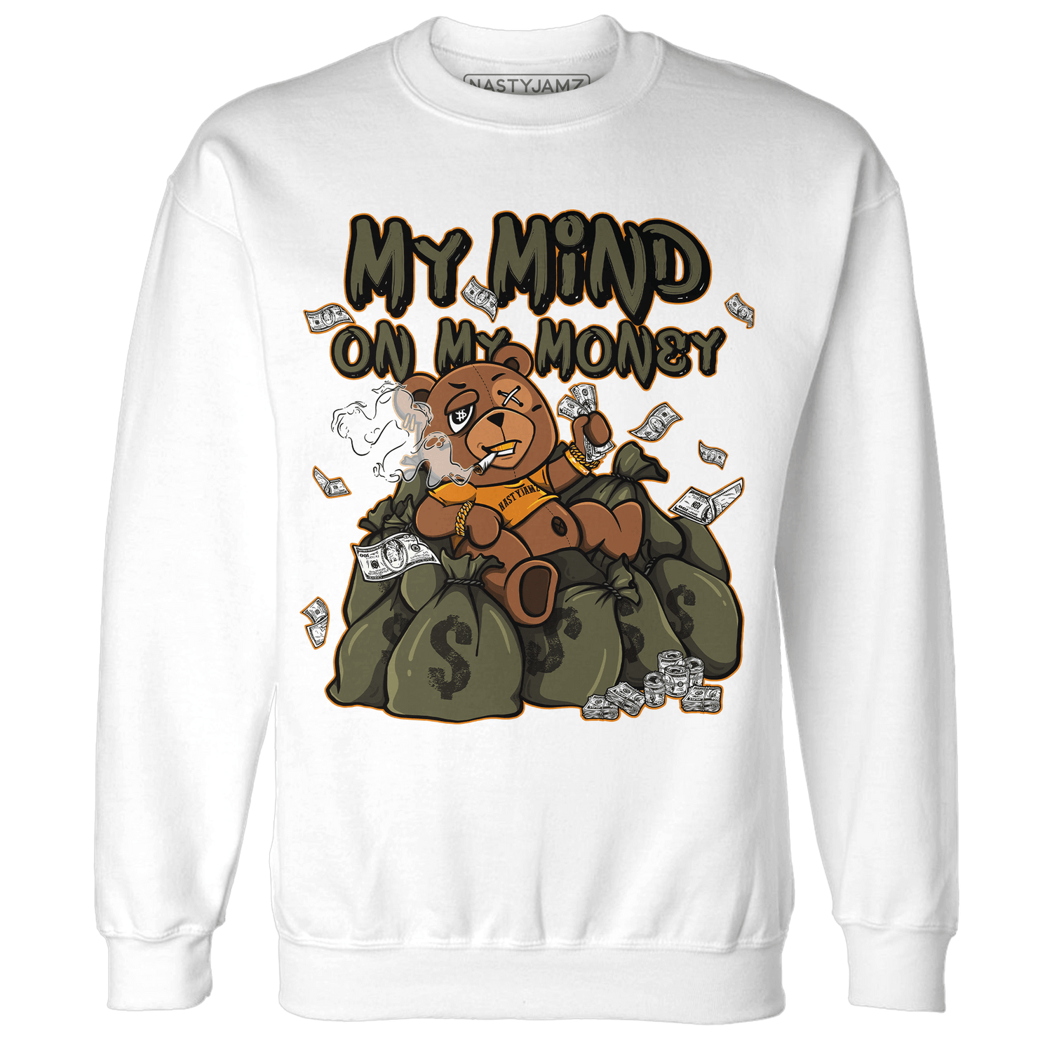 Olive 5s Sweatshirt Match My Mind On My Money BER - NastyJamz