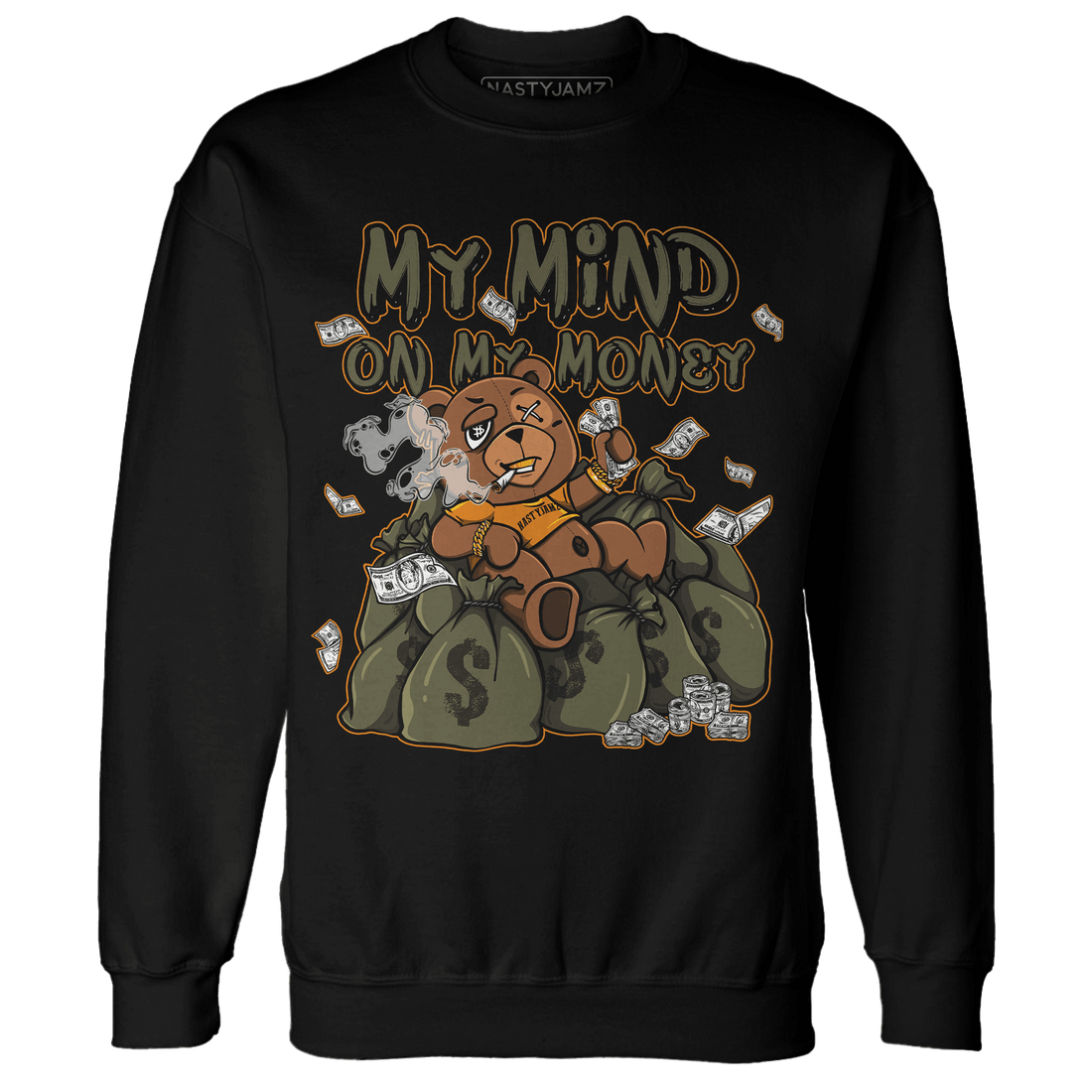 Olive 5s Sweatshirt Match My Mind On My Money BER - NastyJamz