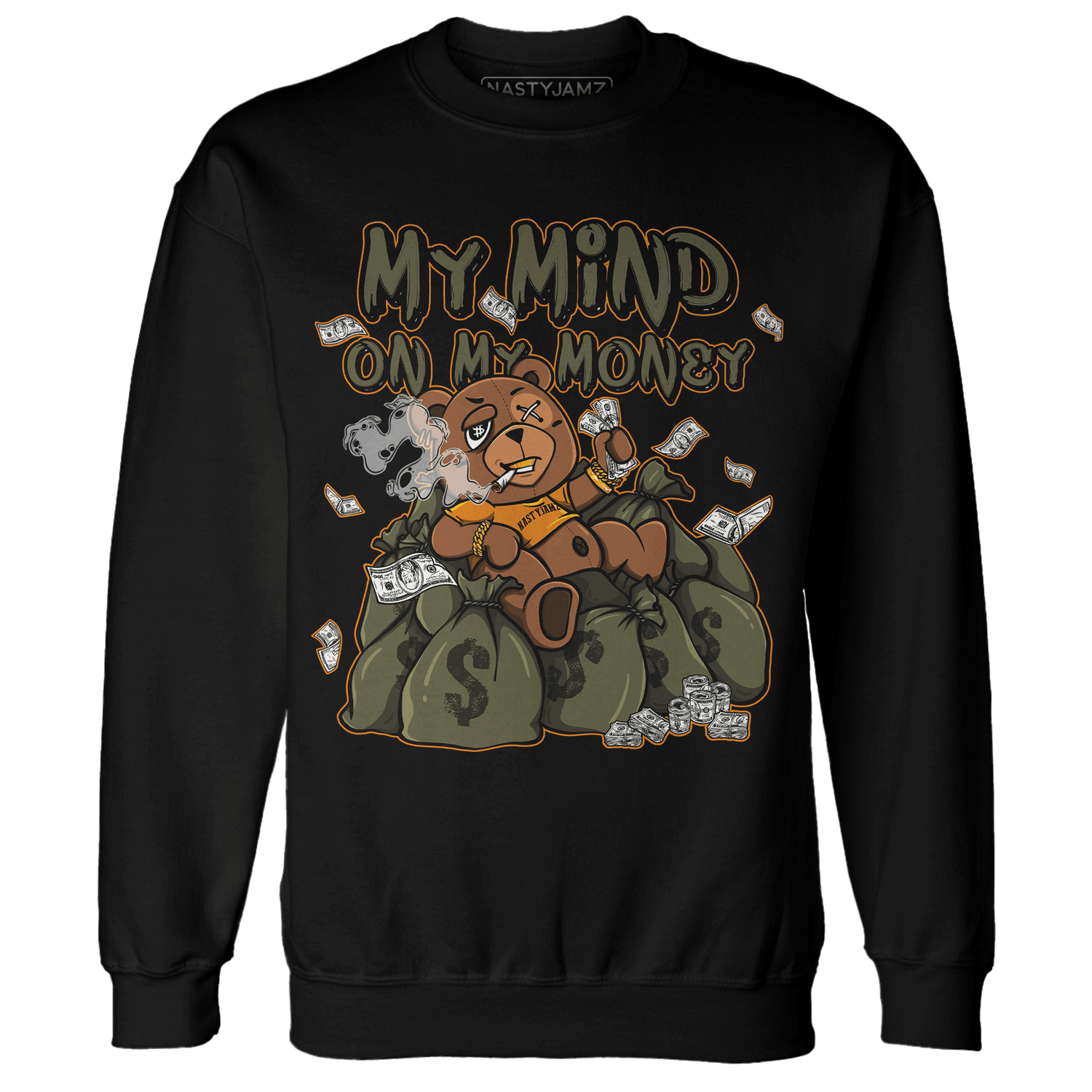 Olive 5s Sweatshirt Match My Mind On My Money BER - NastyJamz