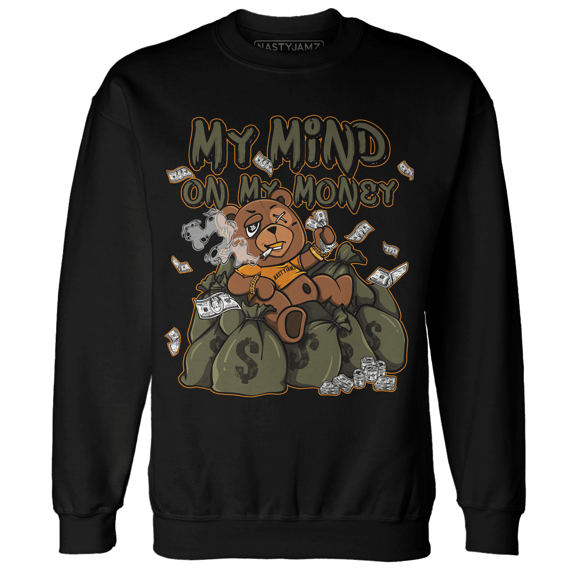 Olive 5s Sweatshirt Match My Mind On My Money BER - NastyJamz