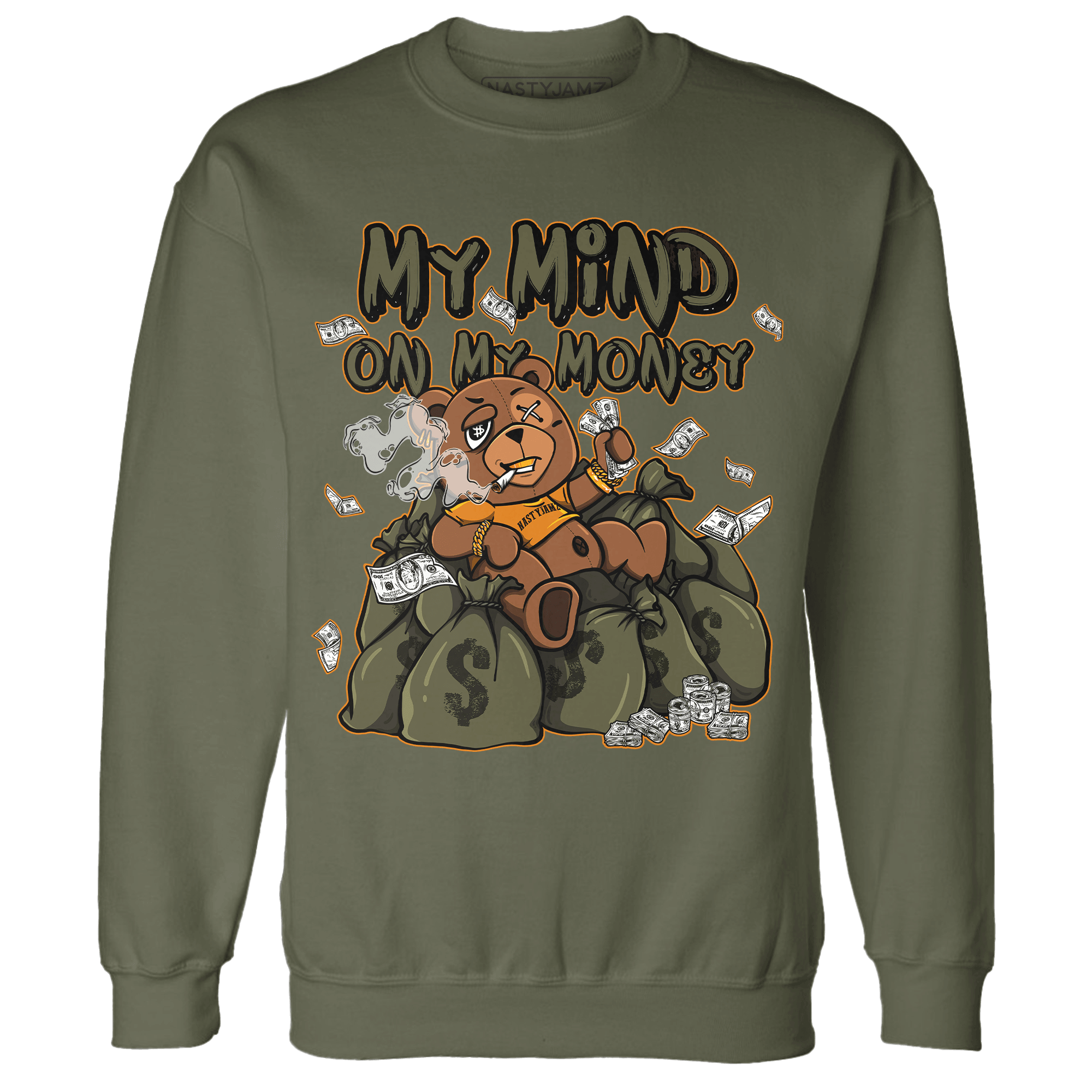 Olive 5s Sweatshirt Match My Mind On My Money BER - NastyJamz