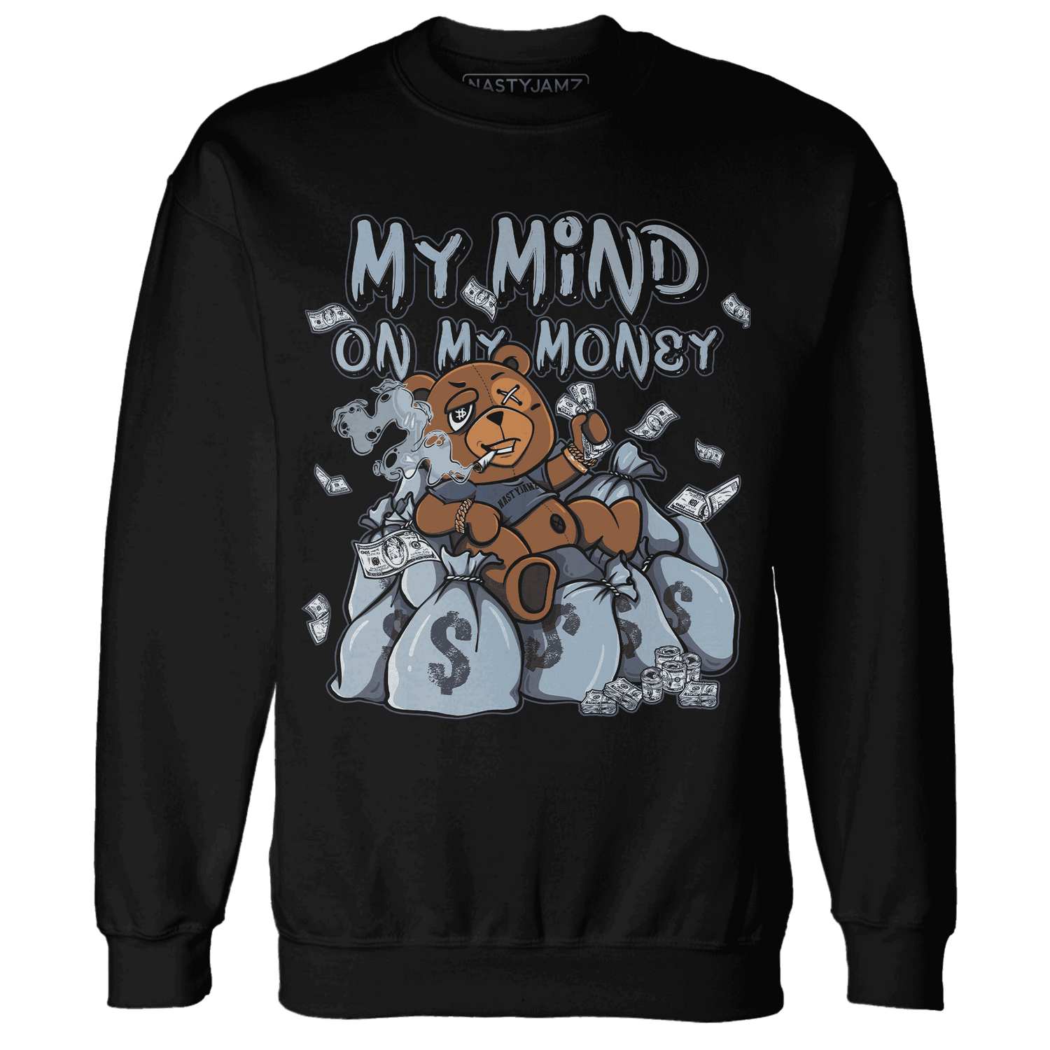 Mid Diffused Blue Grey 1s Sweatshirt Match My Money On My Mind BER - NastyJamz