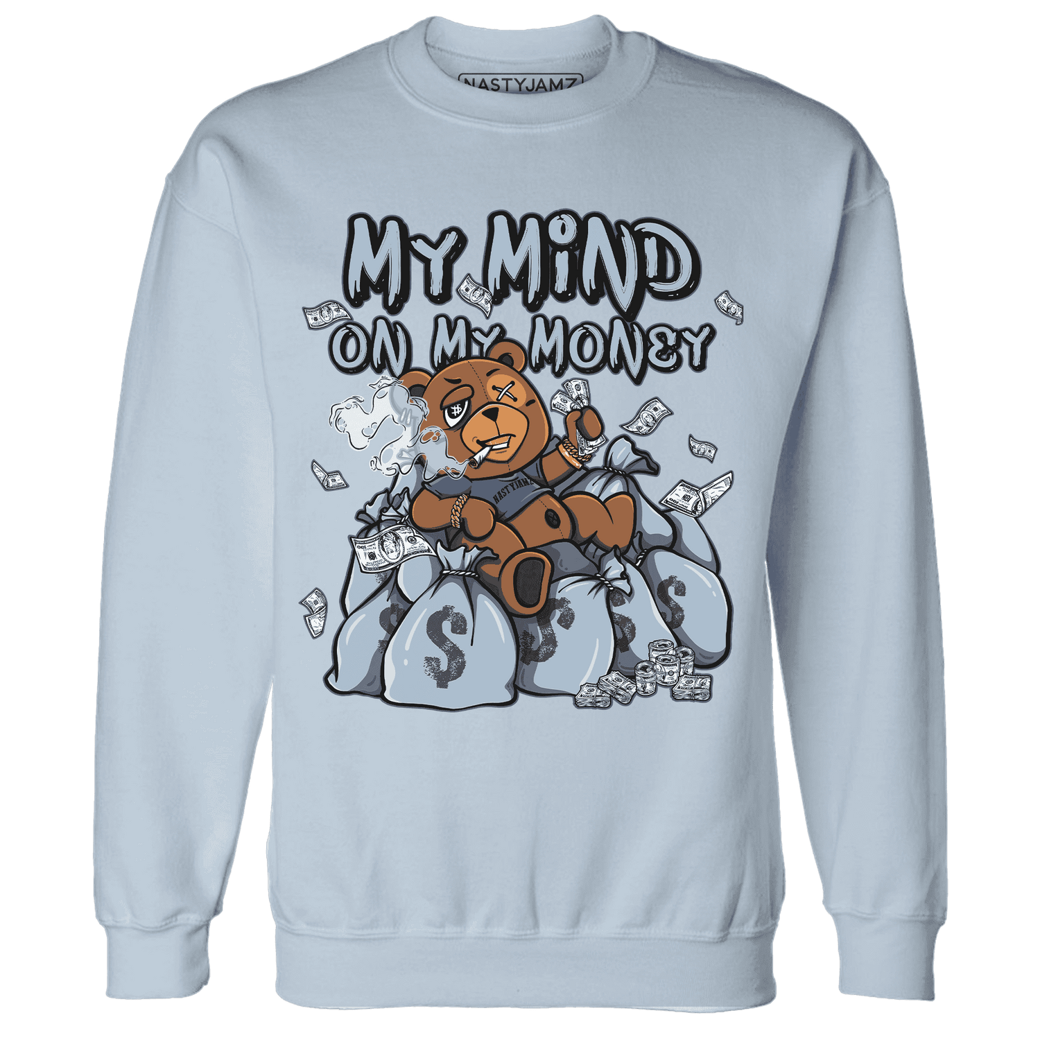 Mid Diffused Blue Grey 1s Sweatshirt Match My Money On My Mind BER - NastyJamz