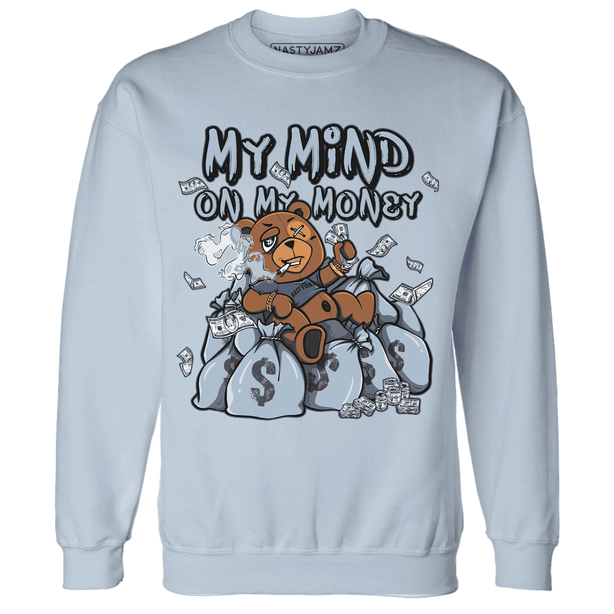 Mid Diffused Blue Grey 1s Sweatshirt Match My Money On My Mind BER - NastyJamz