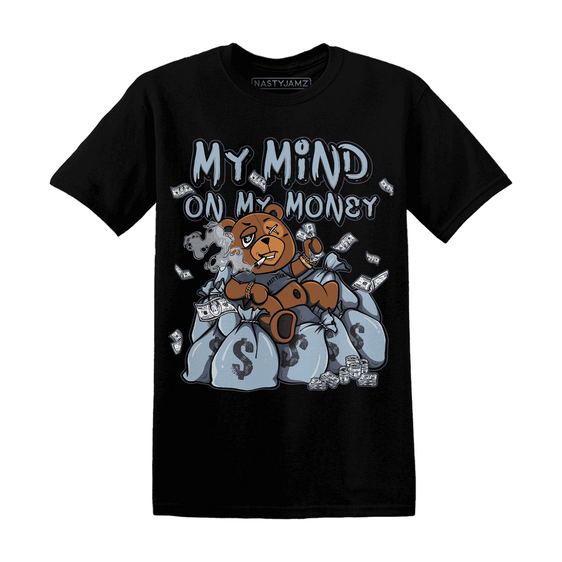 Mid Diffused Blue Grey 1s T Shirt Match My Money On My Mind BER - NastyJamz