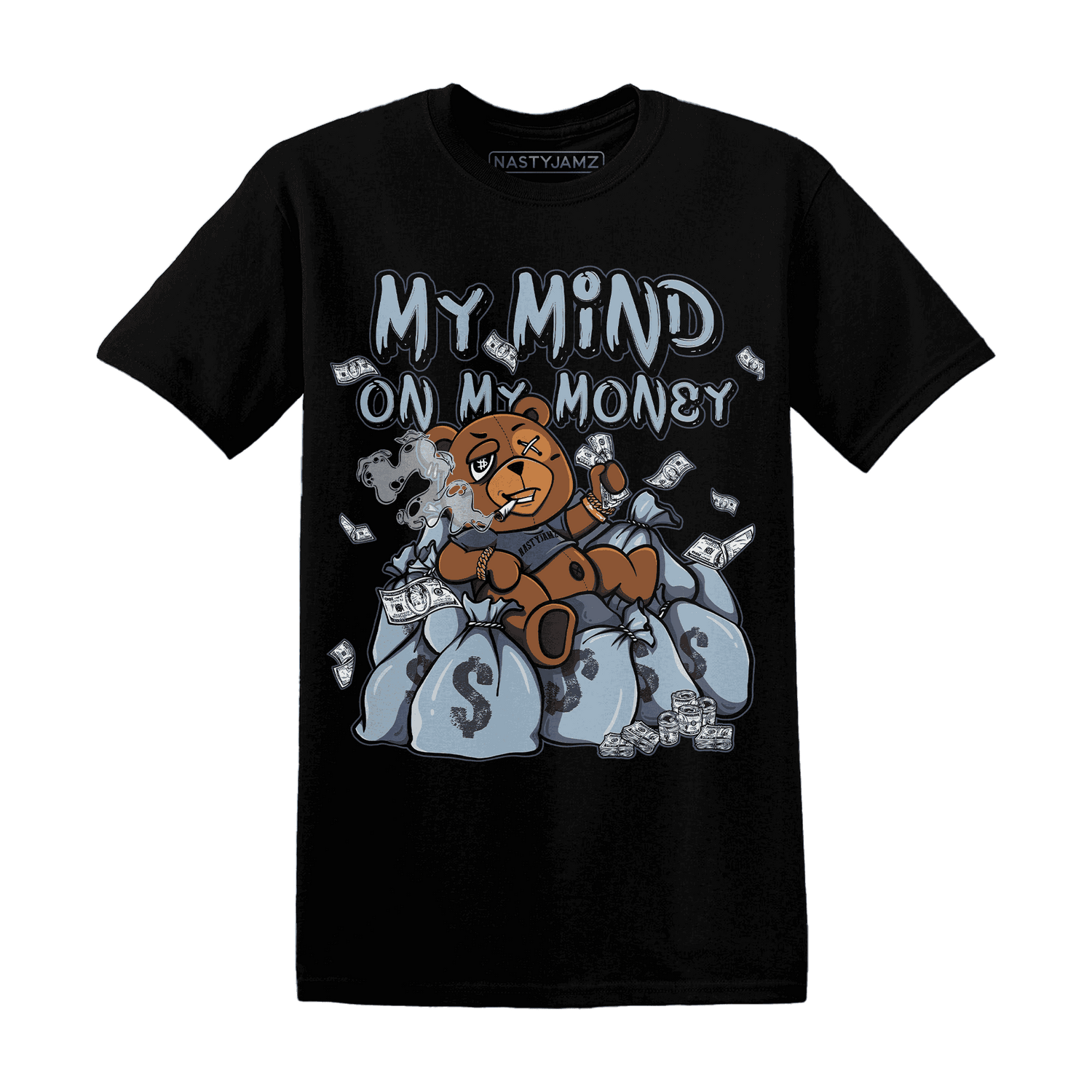 Mid Diffused Blue Grey 1s T Shirt Match My Money On My Mind BER - NastyJamz