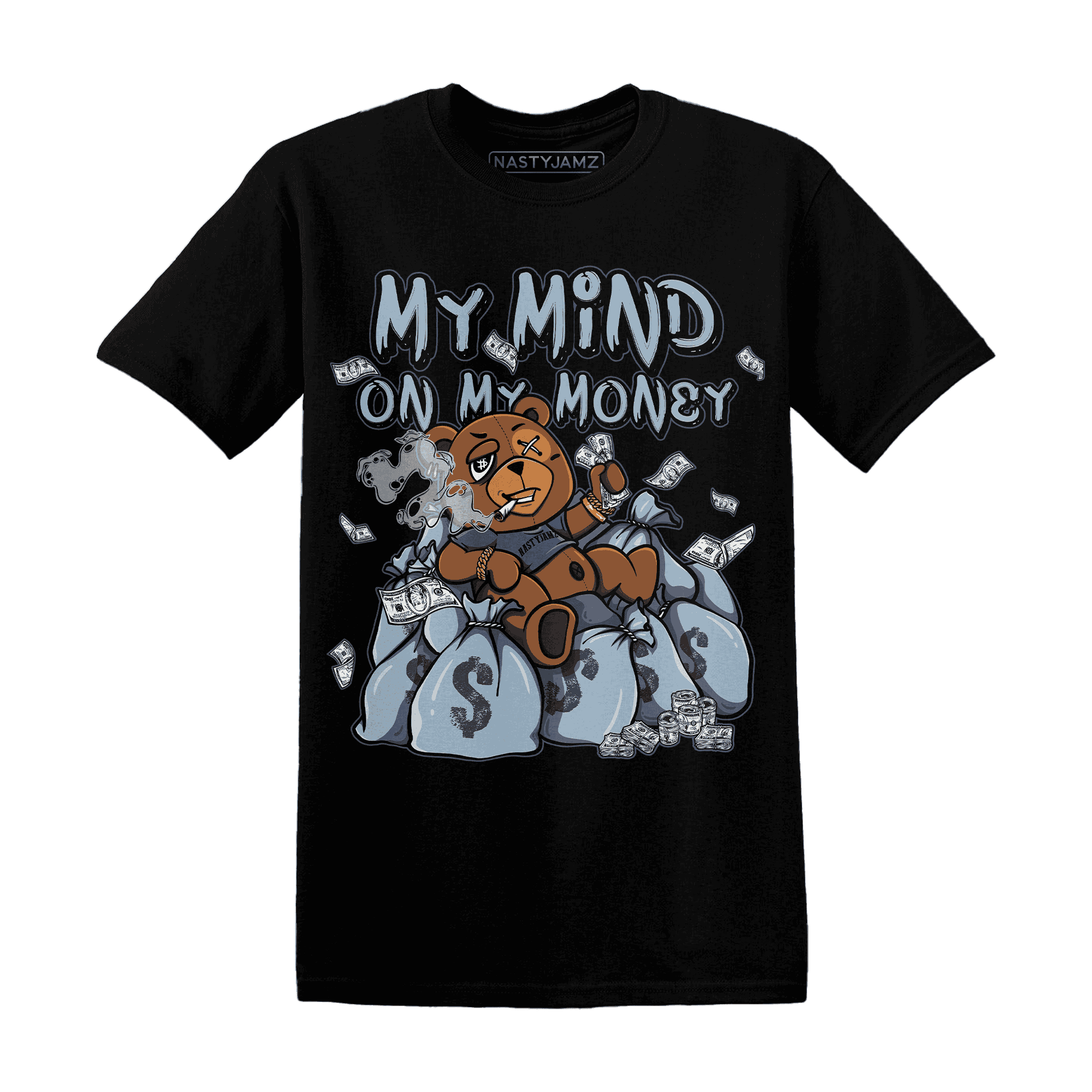 Mid Diffused Blue Grey 1s T Shirt Match My Money On My Mind BER - NastyJamz