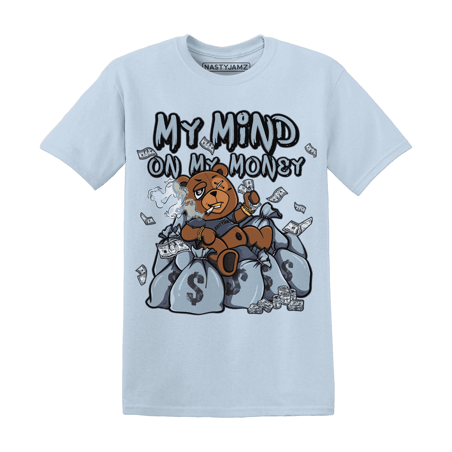 Mid Diffused Blue Grey 1s T Shirt Match My Money On My Mind BER - NastyJamz