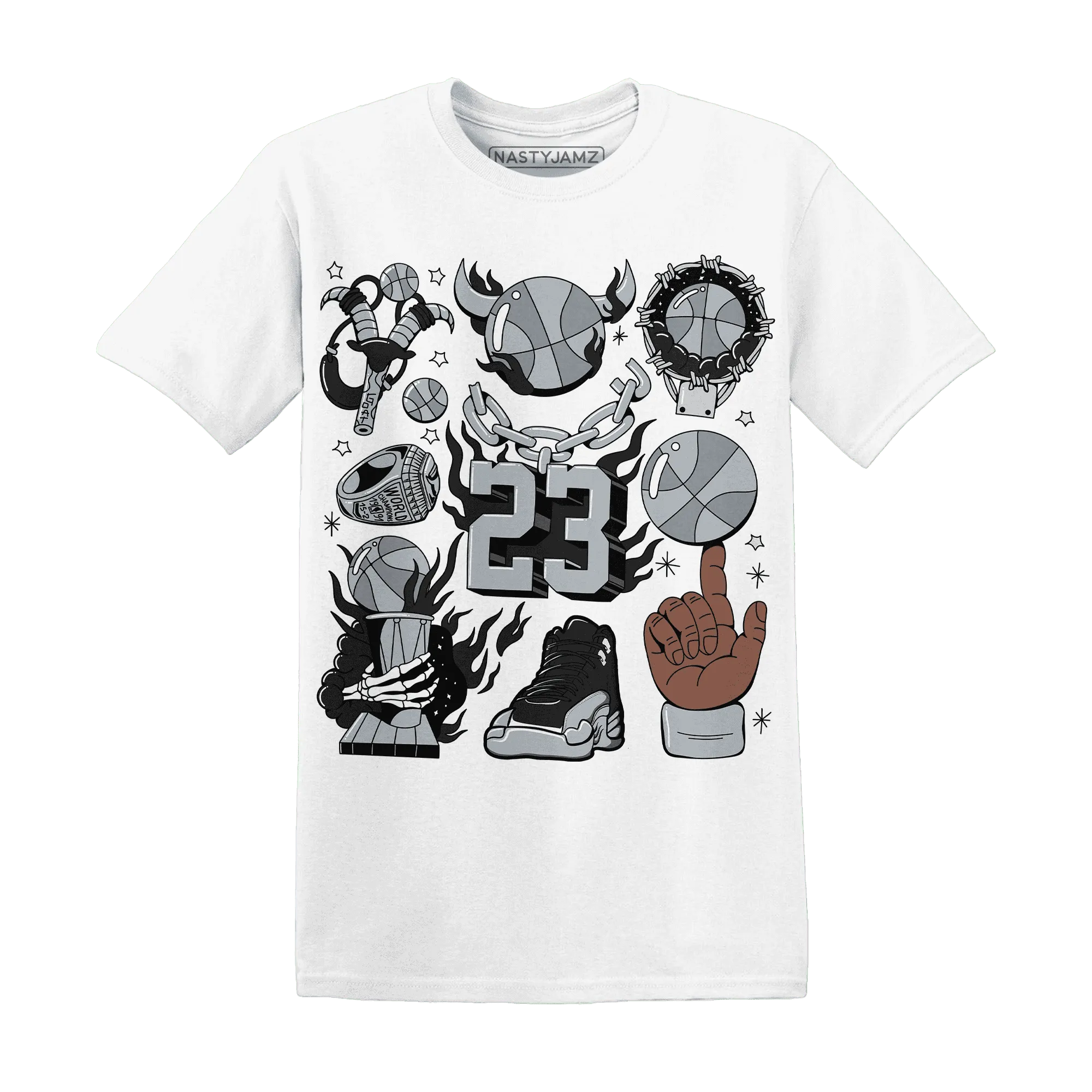 Wolf-Grey-12s-NastyJamz-T-Shirt-Match-Neclaces-Number-23