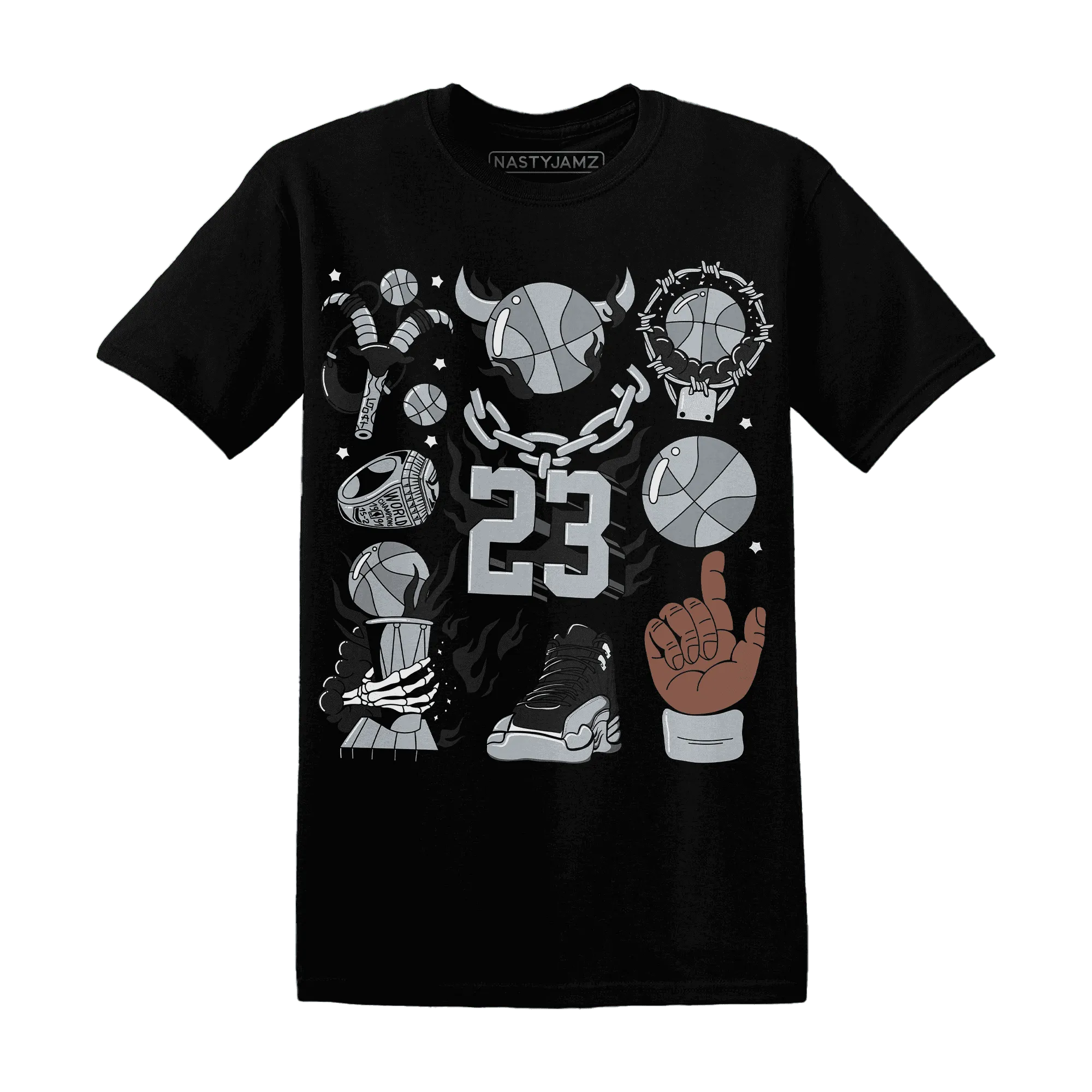 Wolf-Grey-12s-NastyJamz-T-Shirt-Match-Neclaces-Number-23