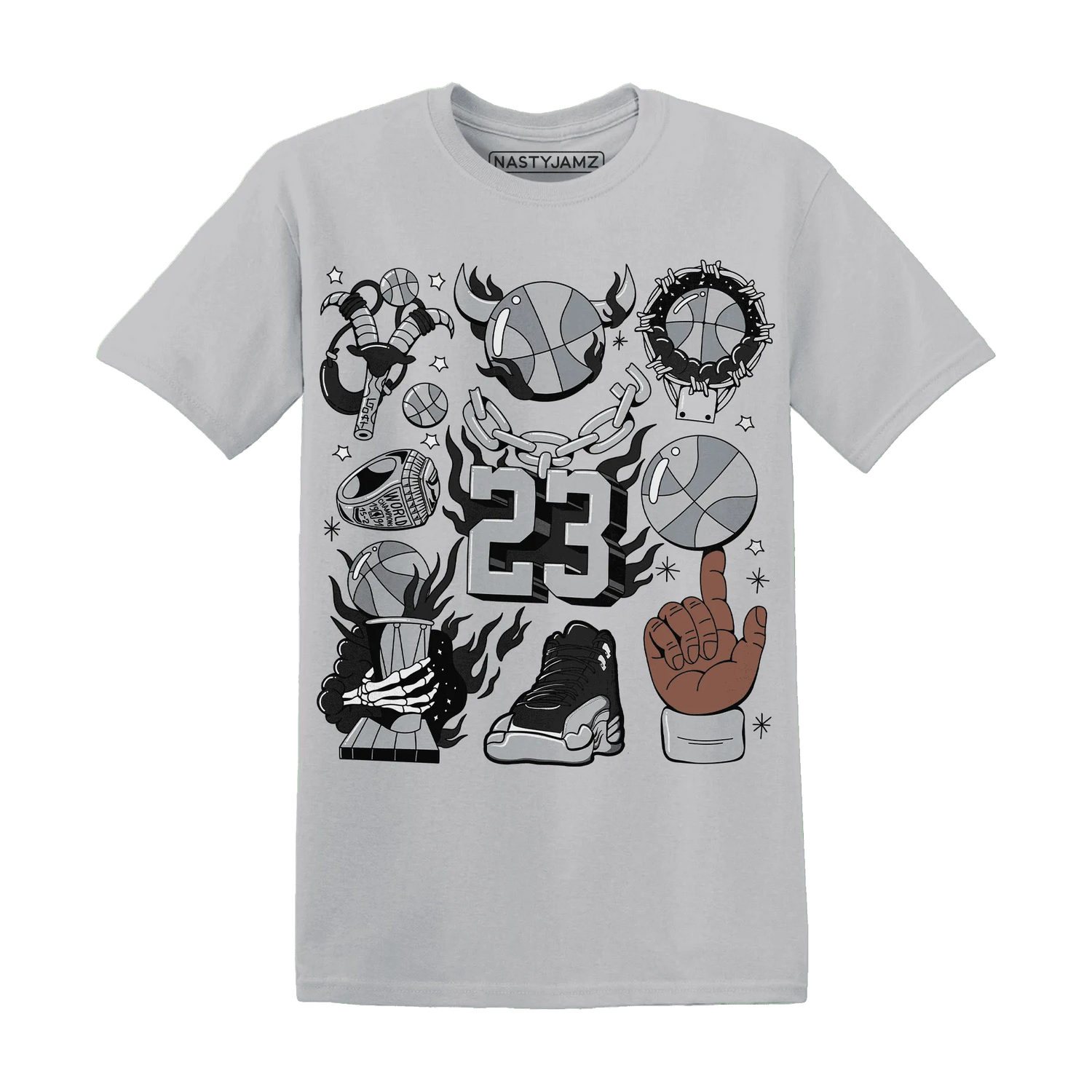 Wolf-Grey-12s-NastyJamz-T-Shirt-Match-Neclaces-Number-23