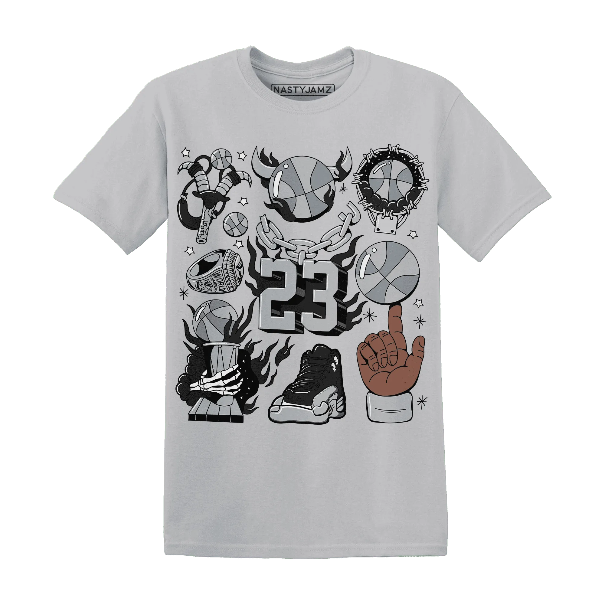 Wolf-Grey-12s-NastyJamz-T-Shirt-Match-Neclaces-Number-23