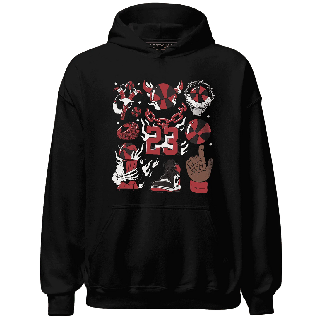 Black-Toe-Reimagined-Red-White-1s-Hoodie-Match-Neclaces-Number-23