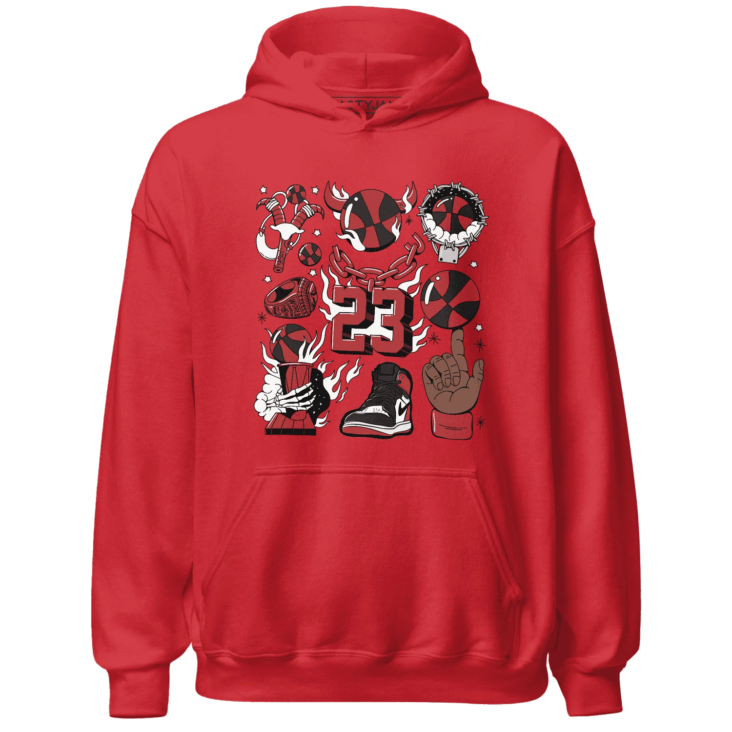 Black-Toe-Reimagined-Red-White-1s-Hoodie-Match-Neclaces-Number-23