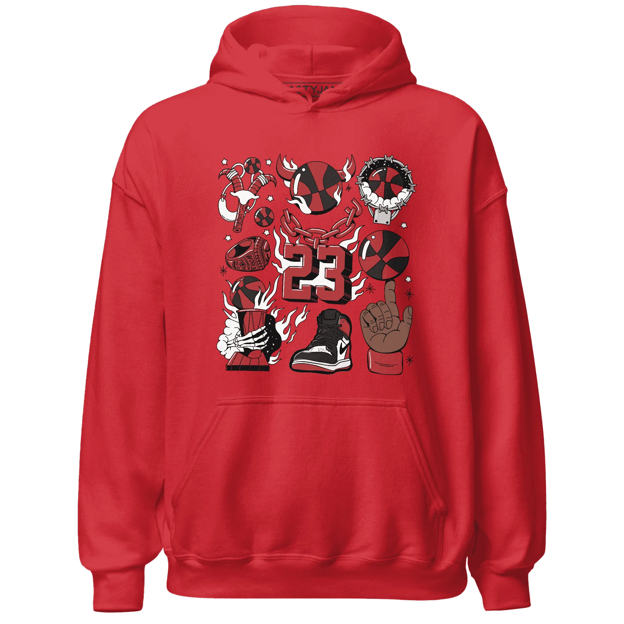 Black-Toe-Reimagined-Red-White-1s-Hoodie-Match-Neclaces-Number-23