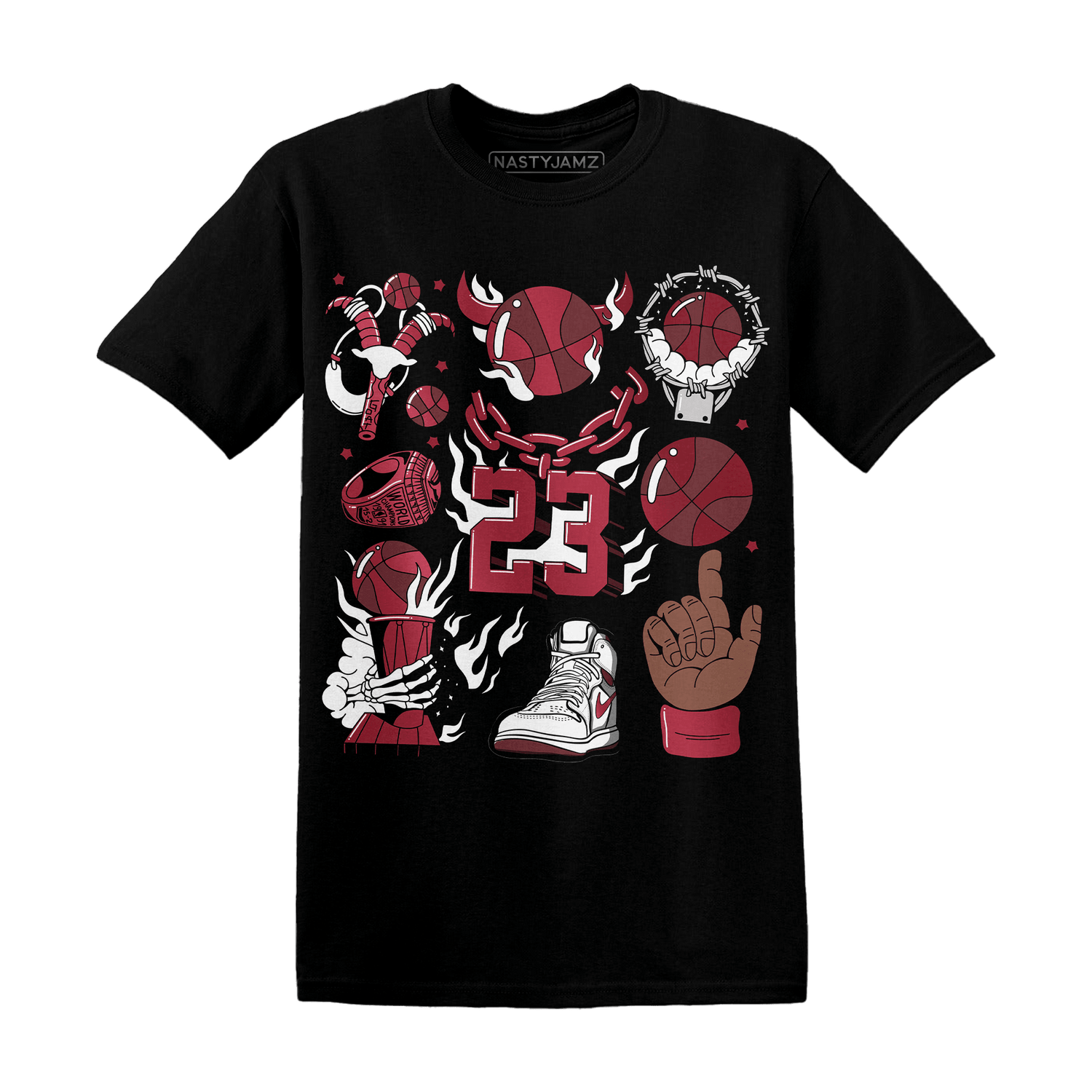 High 85 Metallic Burgundy 1s T Shirt Match Neclaces Number 23 - NastyJamz